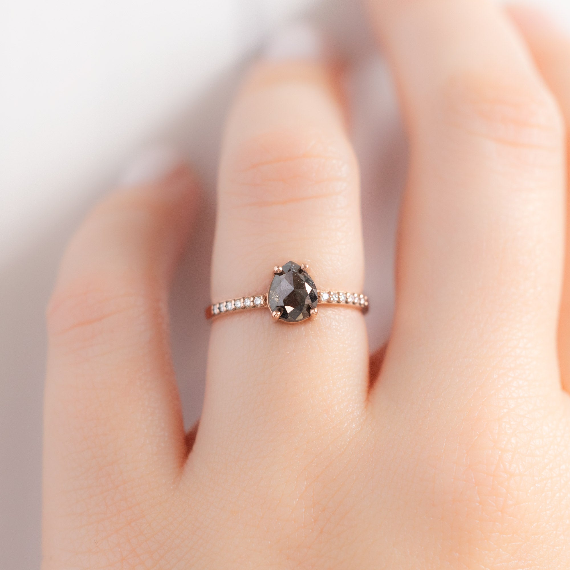 Alexis Russell Engagement Rings The Willow Ring | 0.81ct Pear Black Diamond in 14K Rose Gold
