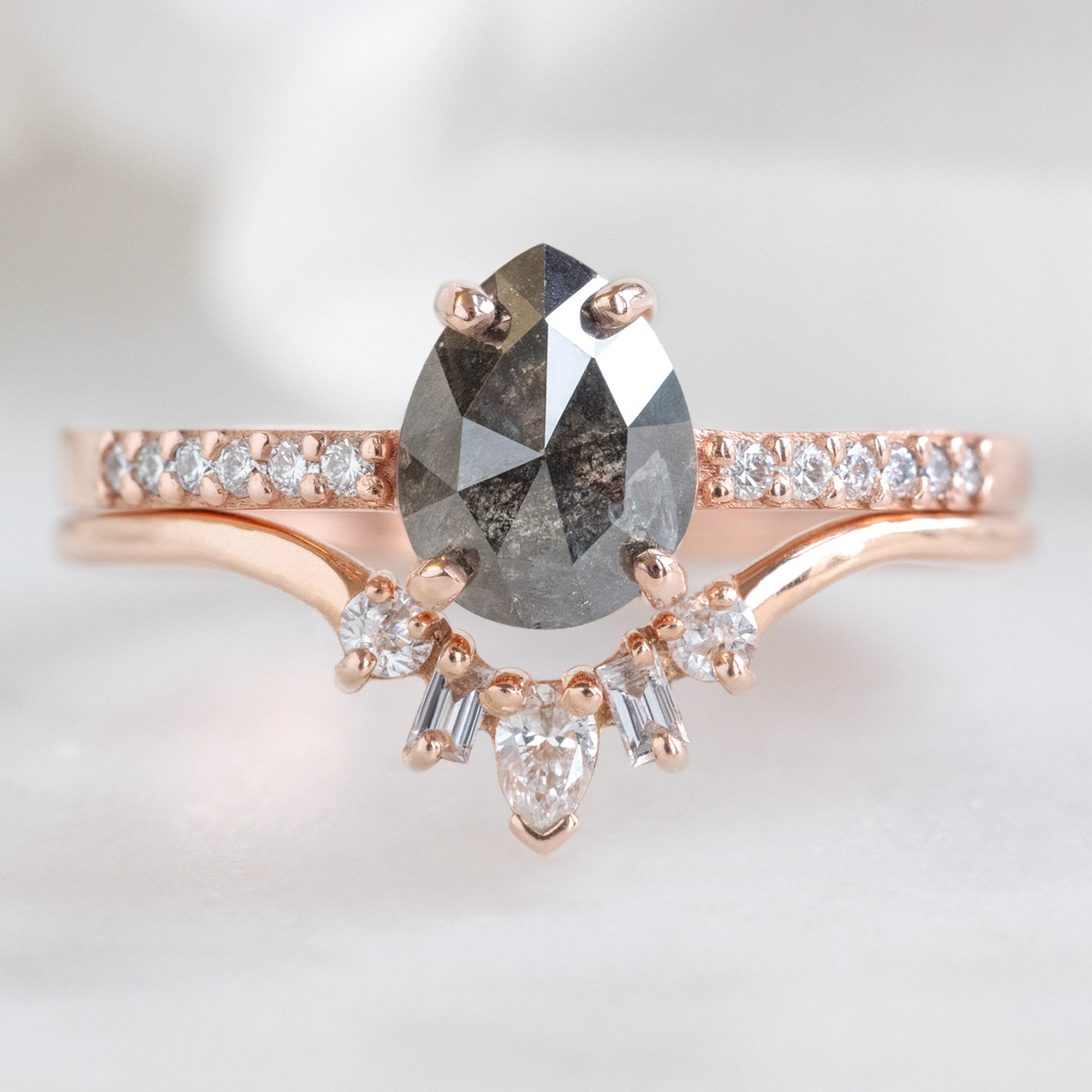Alexis Russell Engagement Rings The Willow Ring | 0.81ct Pear Black Diamond in 14K Rose Gold
