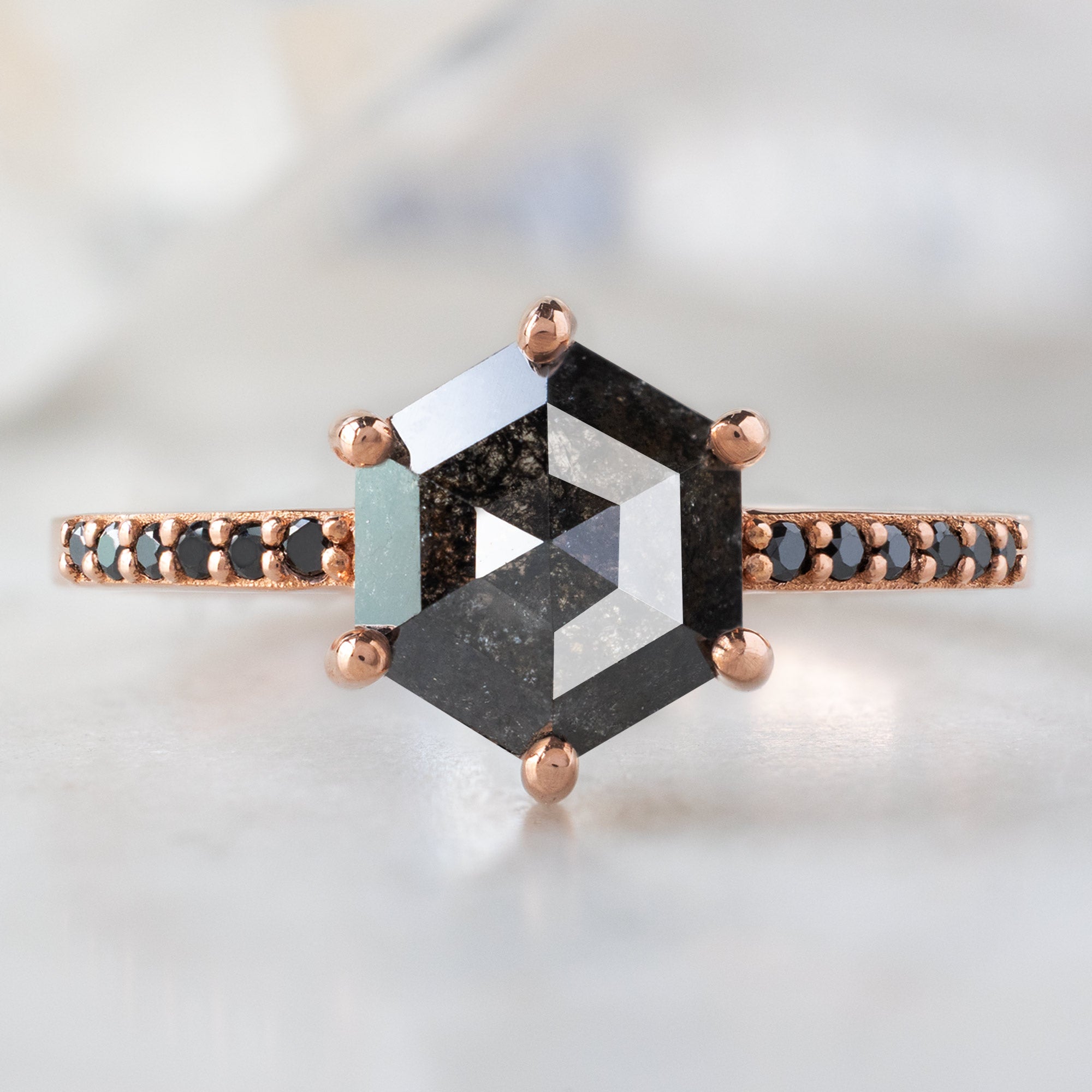 Alexis Russell Engagement Rings The Willow Ring | 1.37ct Hexagonal Black Diamond in 14K Rose Gold