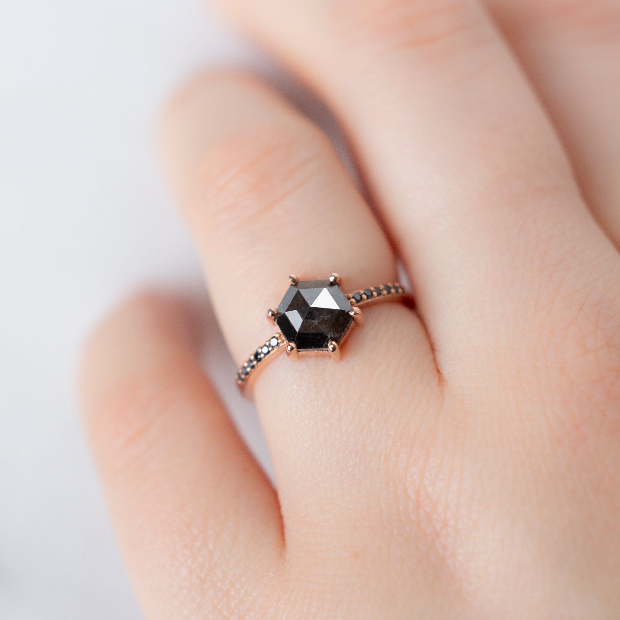 Alexis Russell Engagement Rings The Willow Ring | 1.37ct Hexagonal Black Diamond in 14K Rose Gold