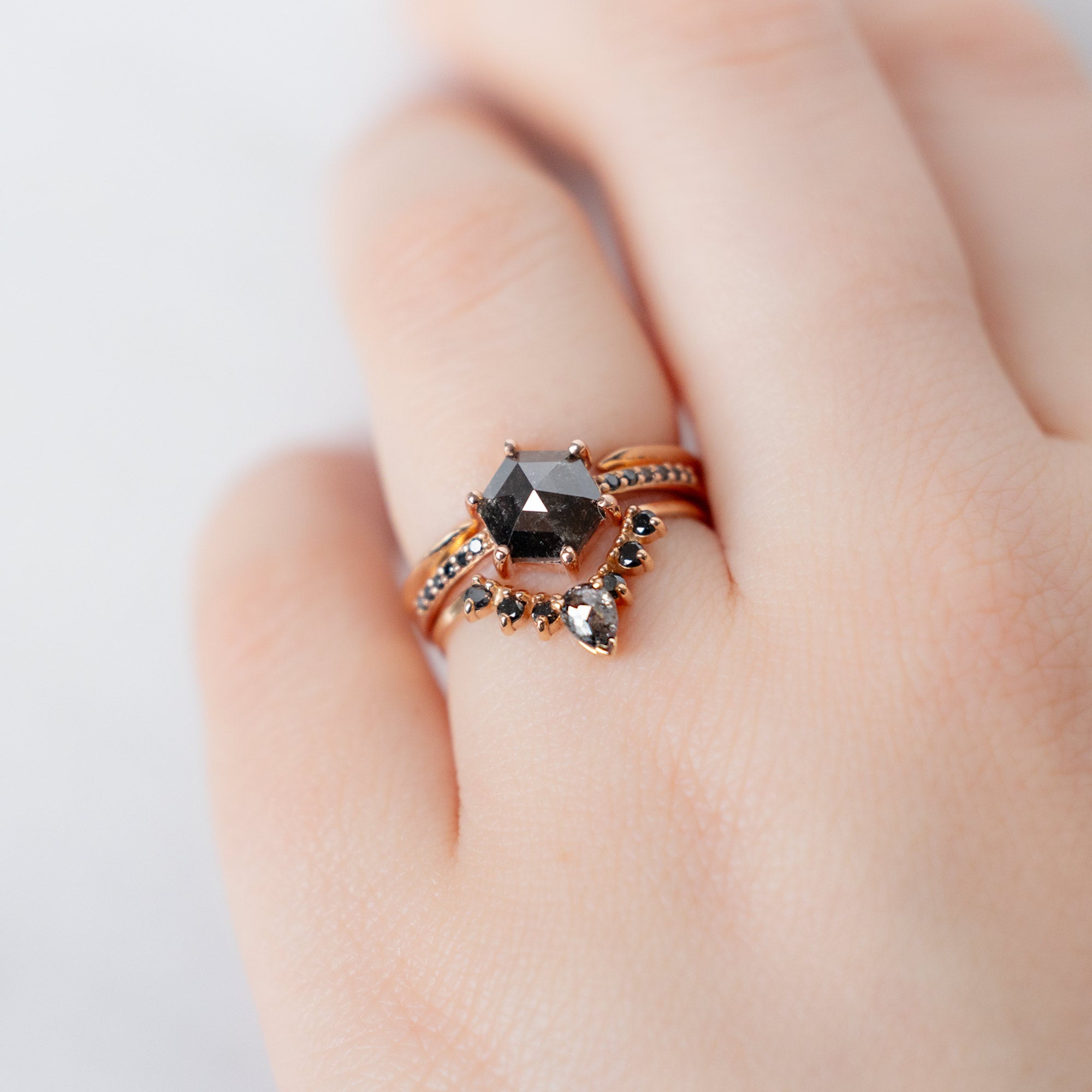 Alexis Russell Engagement Rings The Willow Ring | 1.37ct Hexagonal Black Diamond in 14K Rose Gold