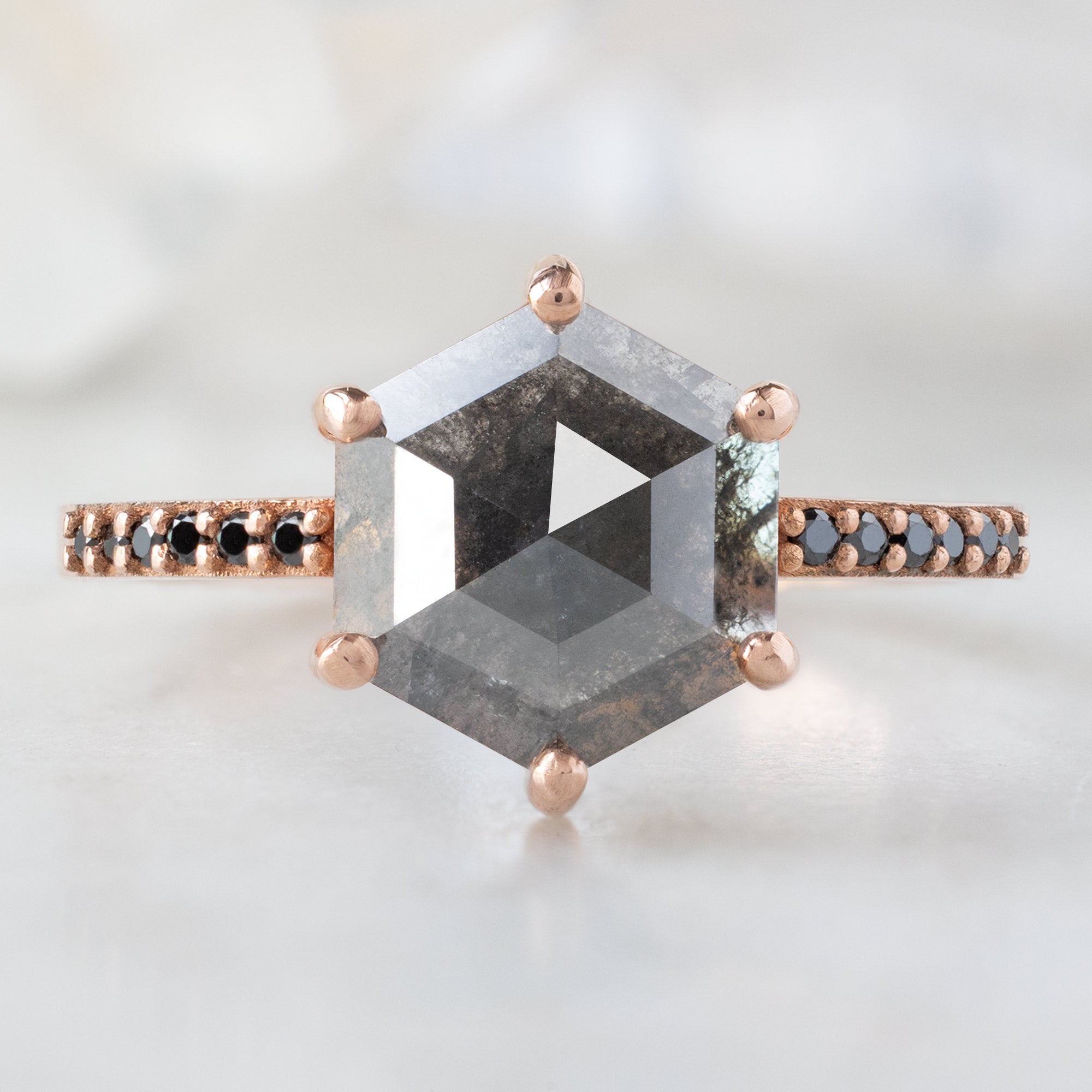 Alexis Russell Engagement Rings The Willow Ring | 1.64ct Hexagonal Black Diamond in 14K Rose Gold