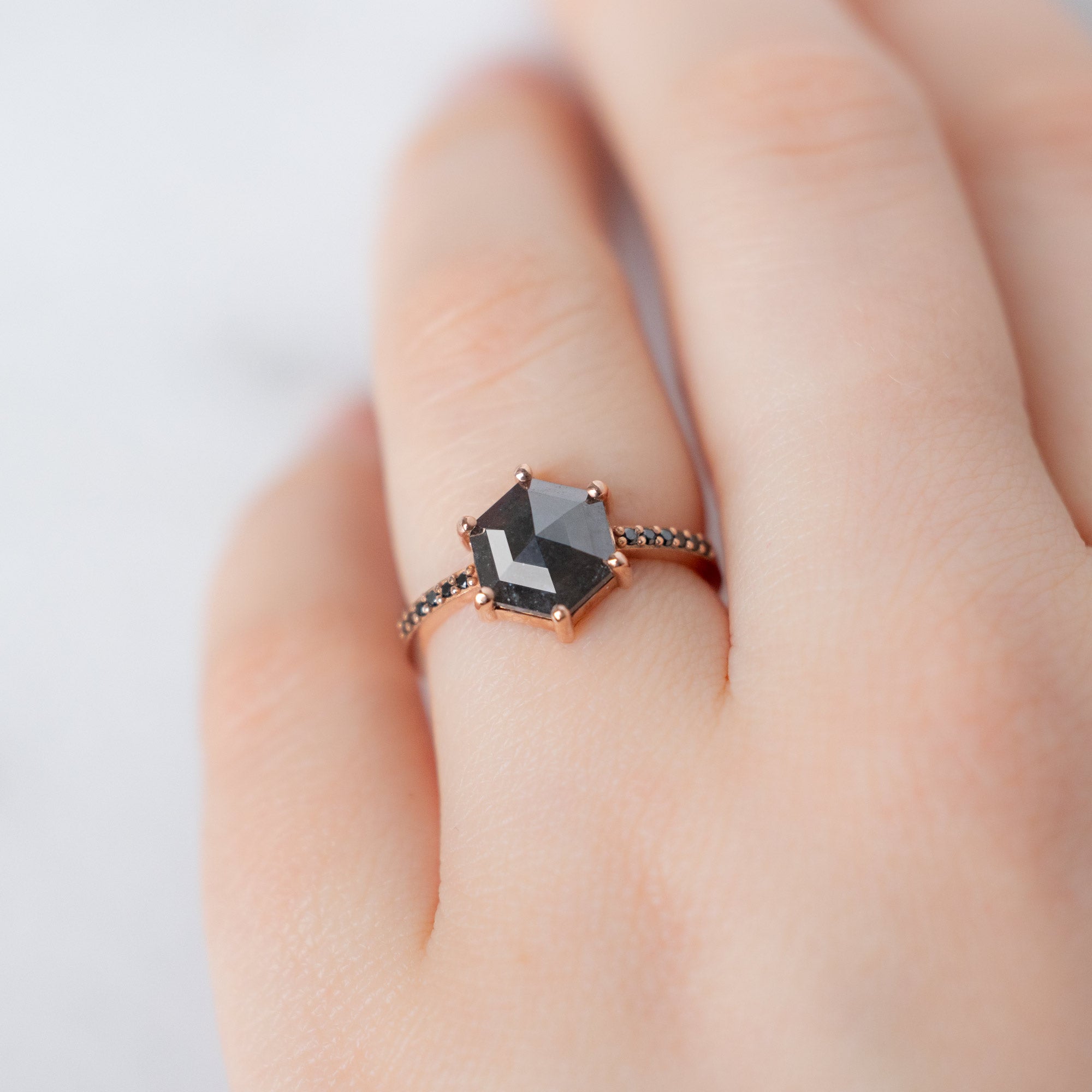 Alexis Russell Engagement Rings The Willow Ring | 1.64ct Hexagonal Black Diamond in 14K Rose Gold