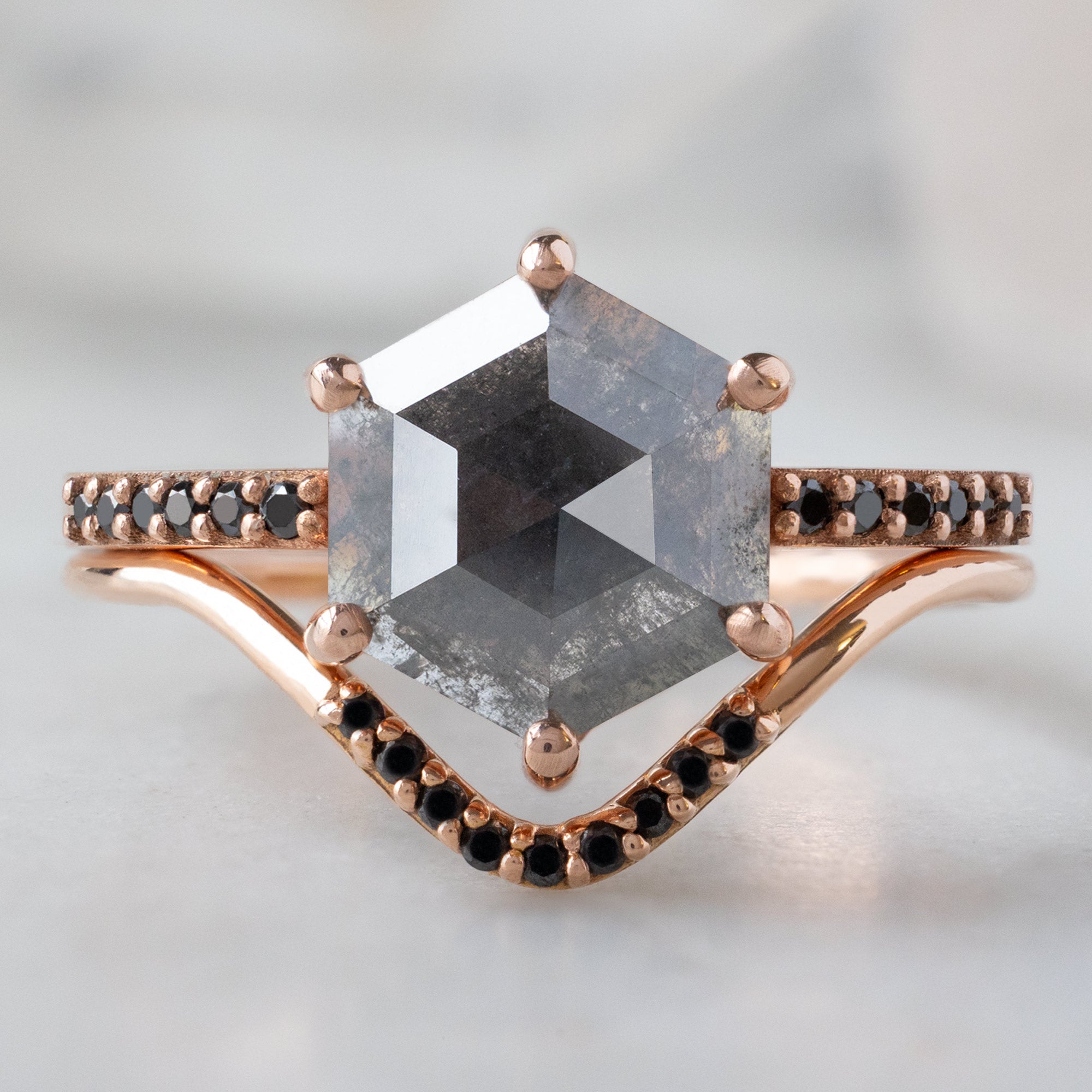 Alexis Russell Engagement Rings The Willow Ring | 1.64ct Hexagonal Black Diamond in 14K Rose Gold