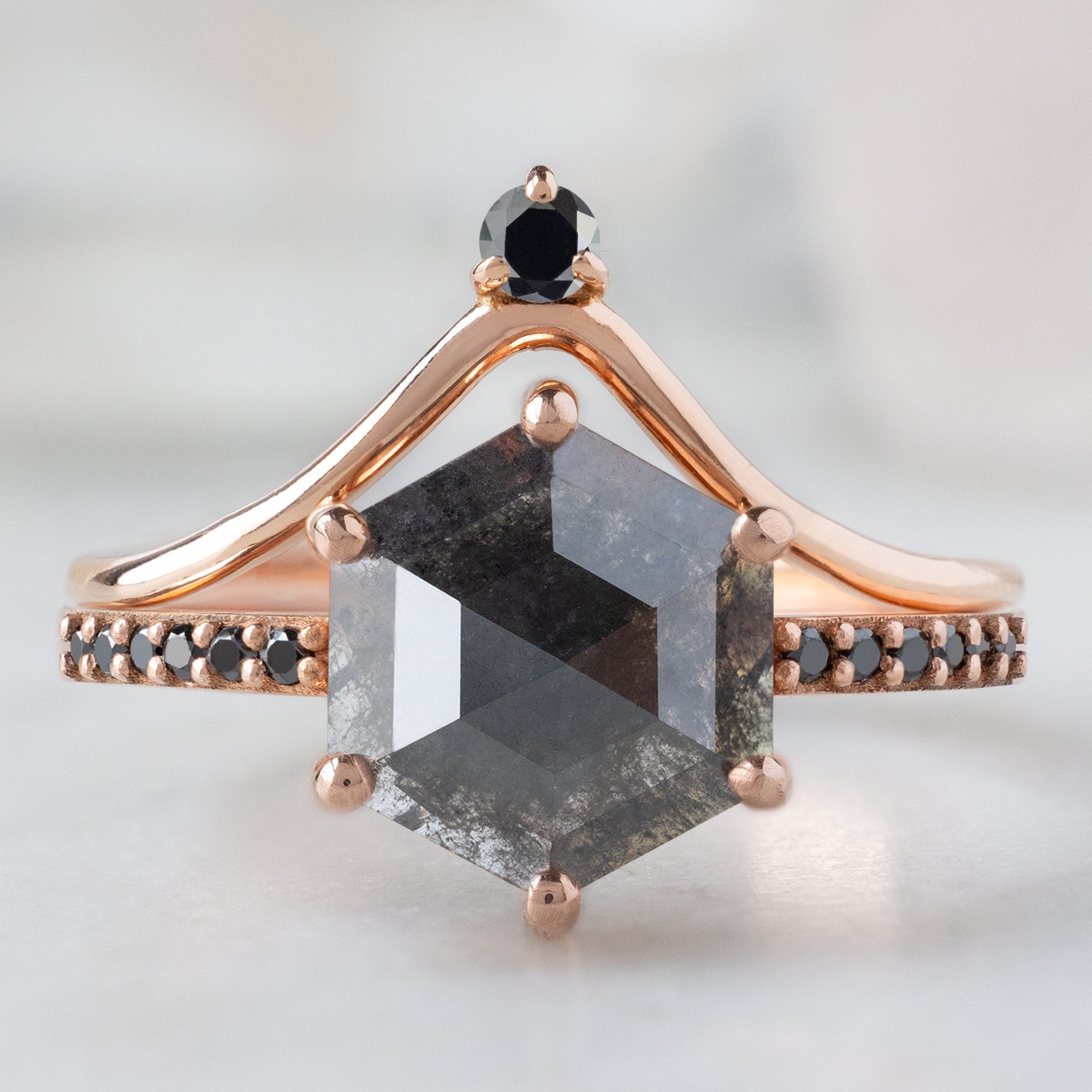 Alexis Russell Engagement Rings The Willow Ring | 1.64ct Hexagonal Black Diamond in 14K Rose Gold