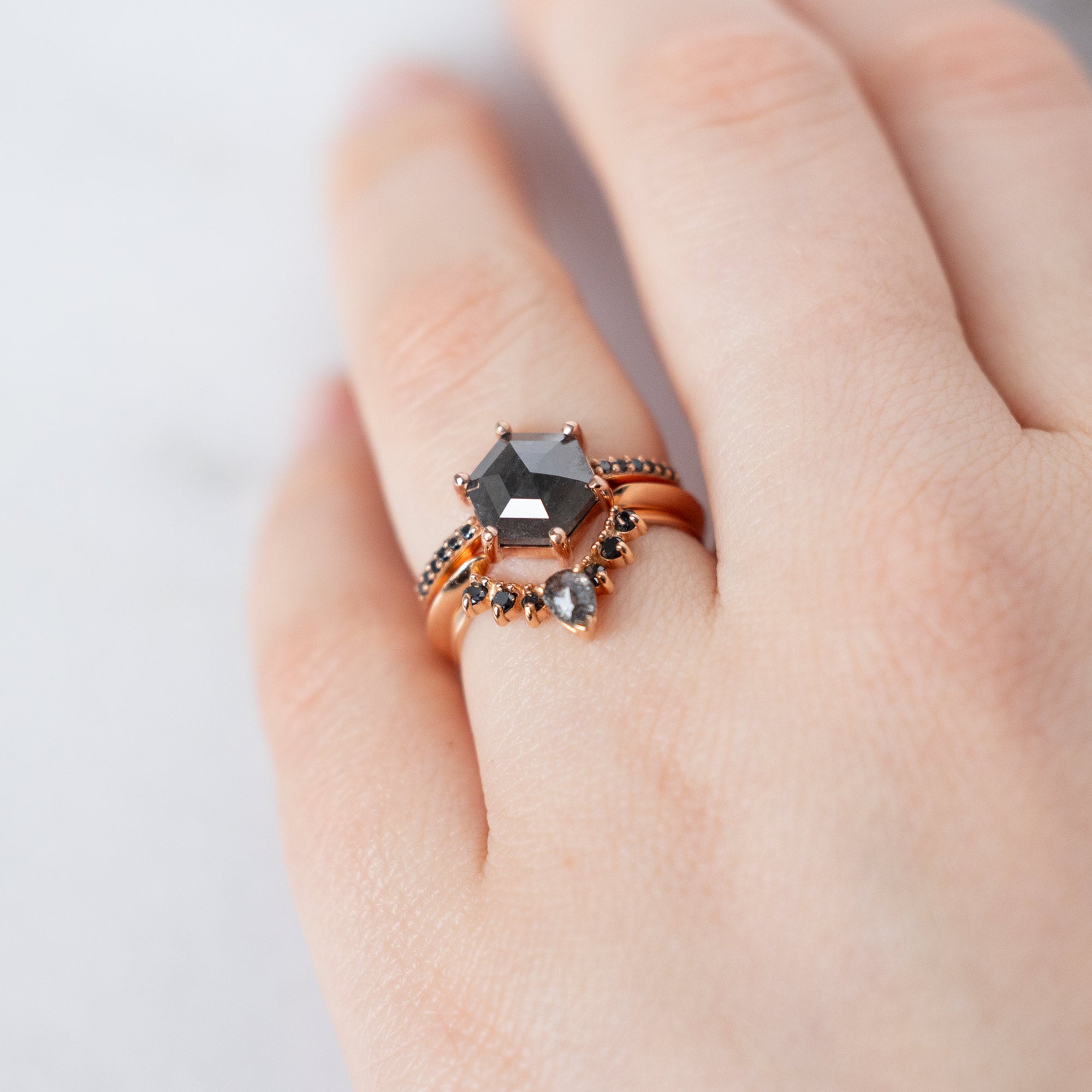 Alexis Russell Engagement Rings The Willow Ring | 1.64ct Hexagonal Black Diamond in 14K Rose Gold