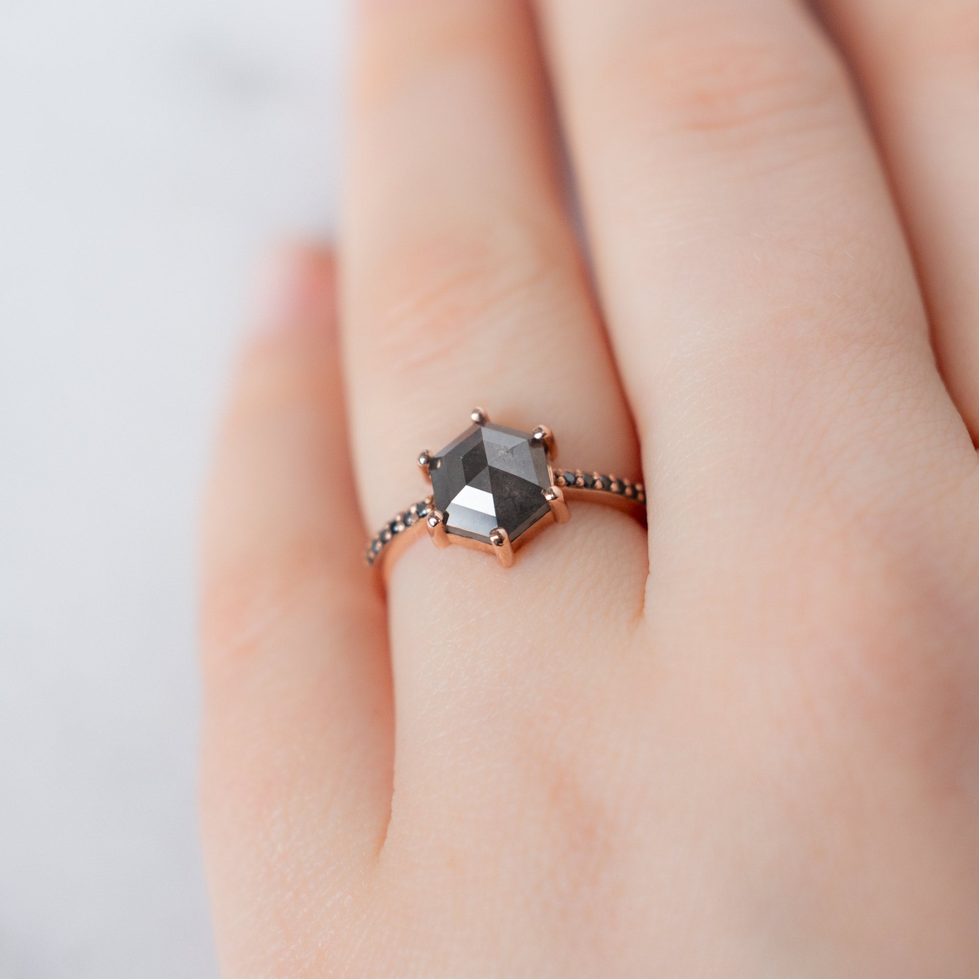 Alexis Russell Engagement Rings The Willow Ring | 1.74ct Hexagonal Black Diamond in 14K Rose Gold