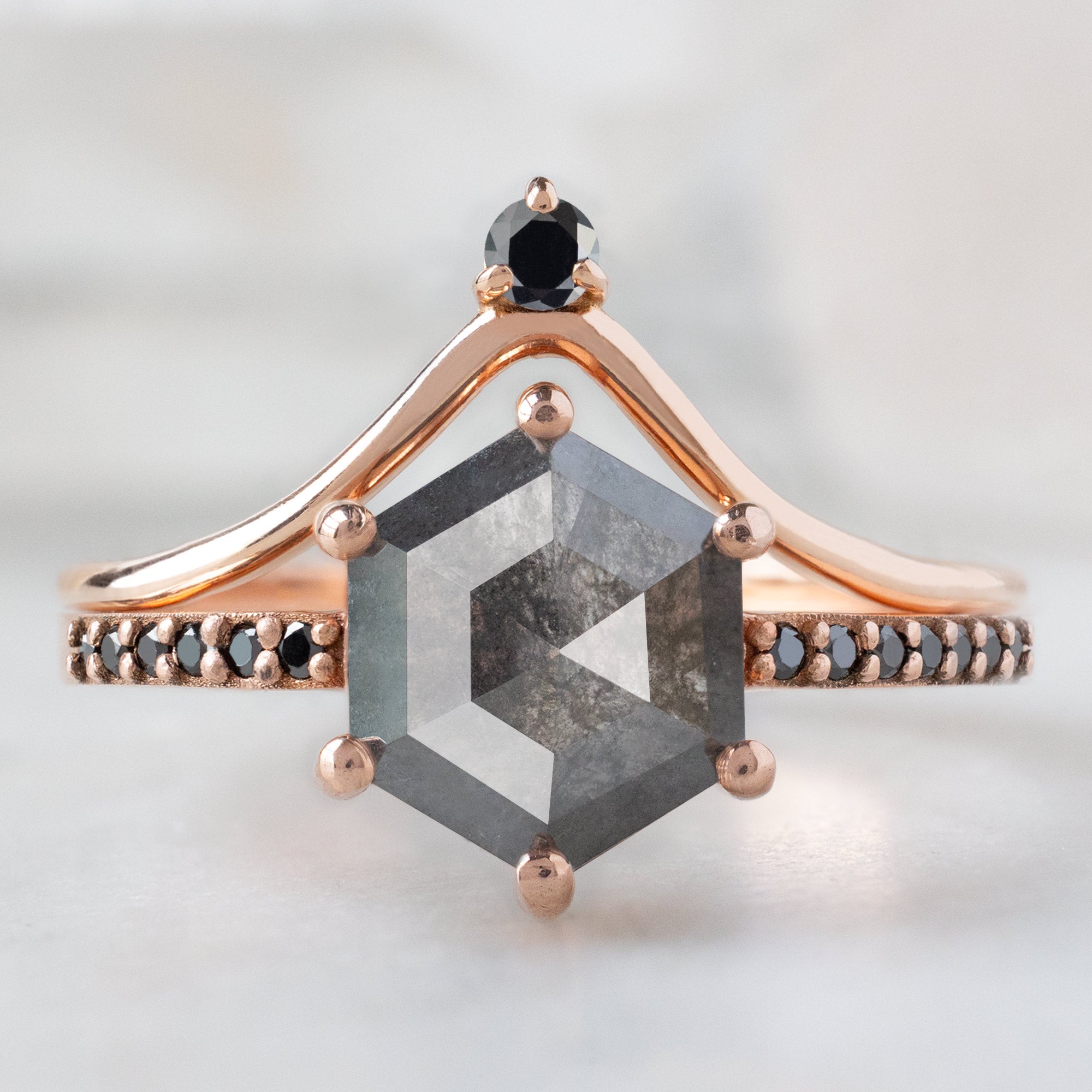Alexis Russell Engagement Rings The Willow Ring | 1.74ct Hexagonal Black Diamond in 14K Rose Gold