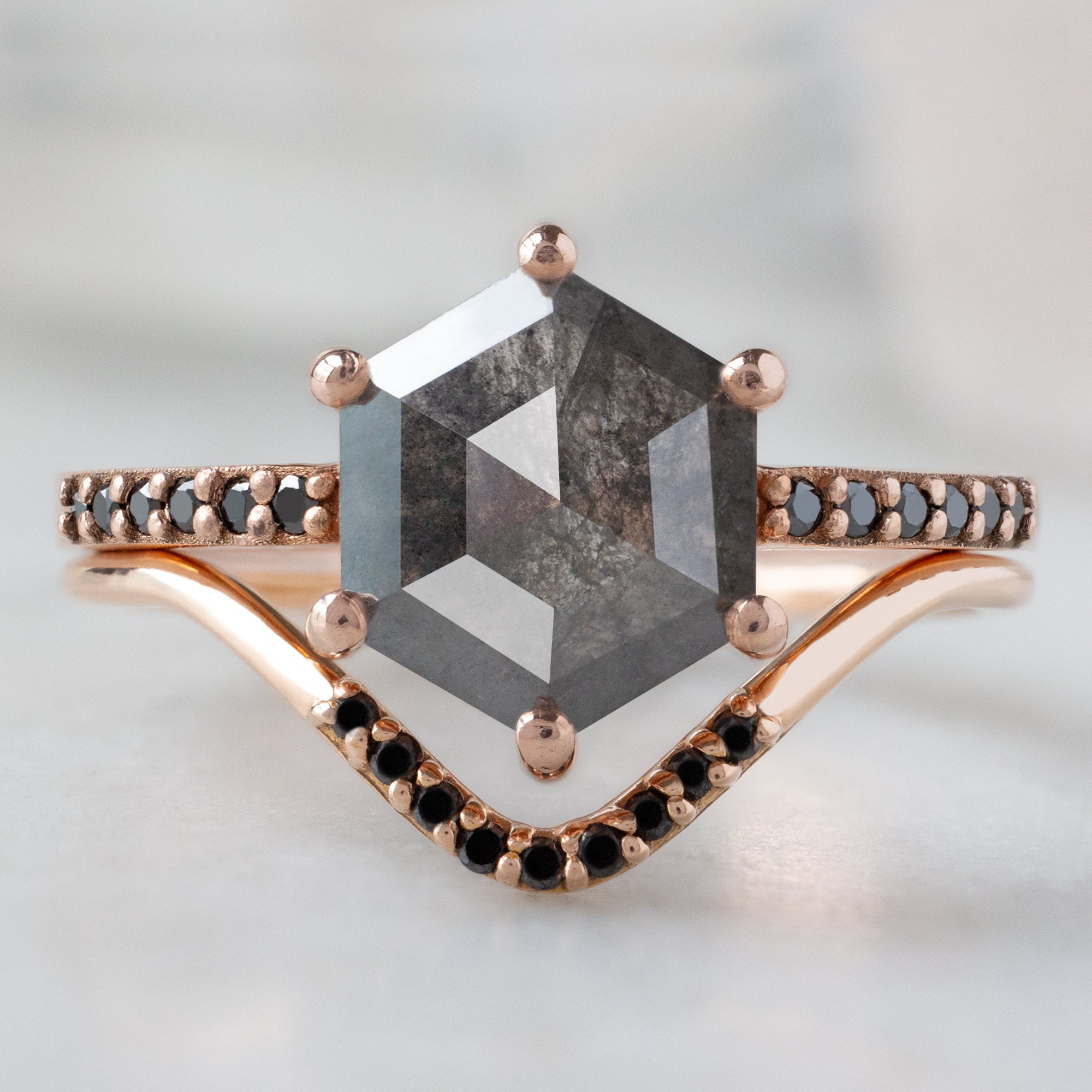 Alexis Russell Engagement Rings The Willow Ring | 1.74ct Hexagonal Black Diamond in 14K Rose Gold