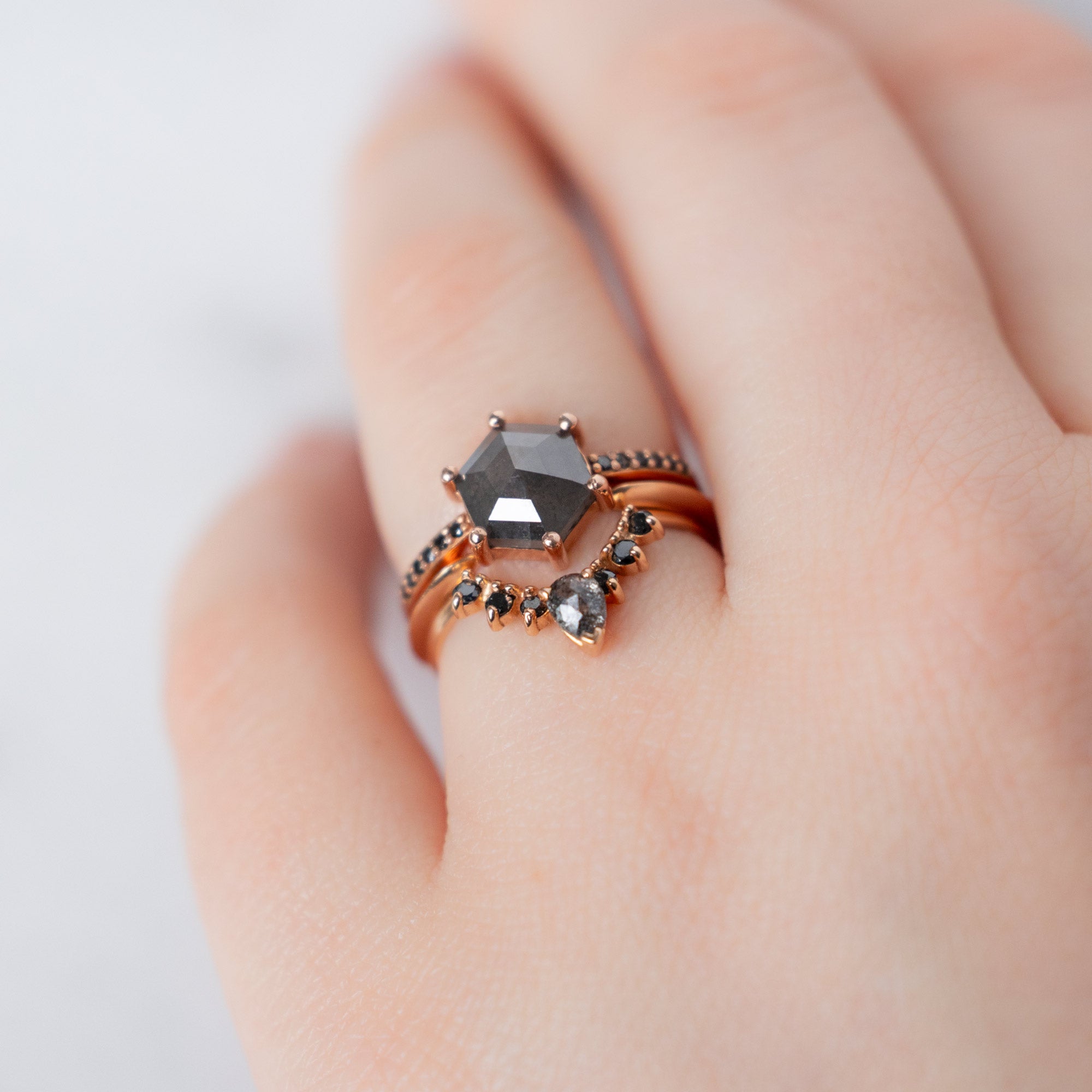 Alexis Russell Engagement Rings The Willow Ring | 1.74ct Hexagonal Black Diamond in 14K Rose Gold