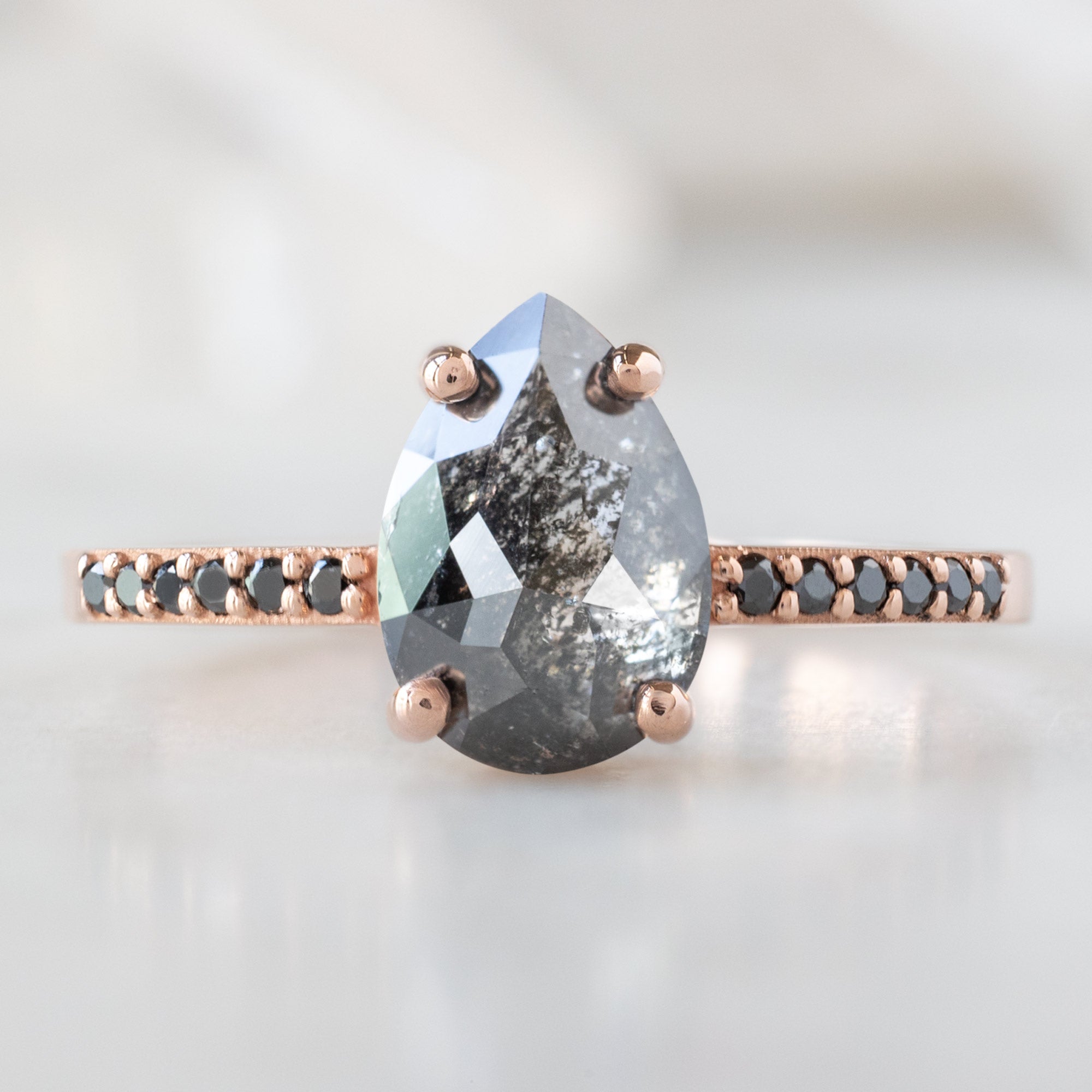 Alexis Russell Engagement Rings The Willow Ring | 1.35ct Pear Black Diamond in 14K Rose Gold