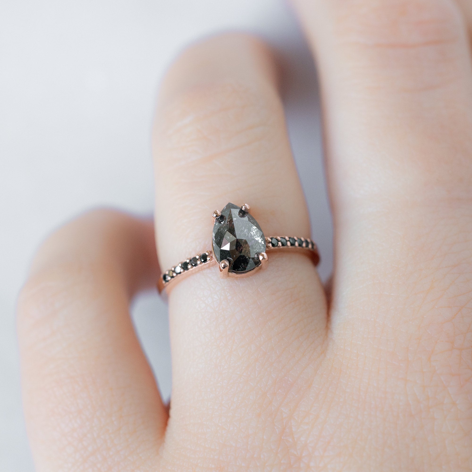 Alexis Russell Engagement Rings The Willow Ring | 1.35ct Pear Black Diamond in 14K Rose Gold