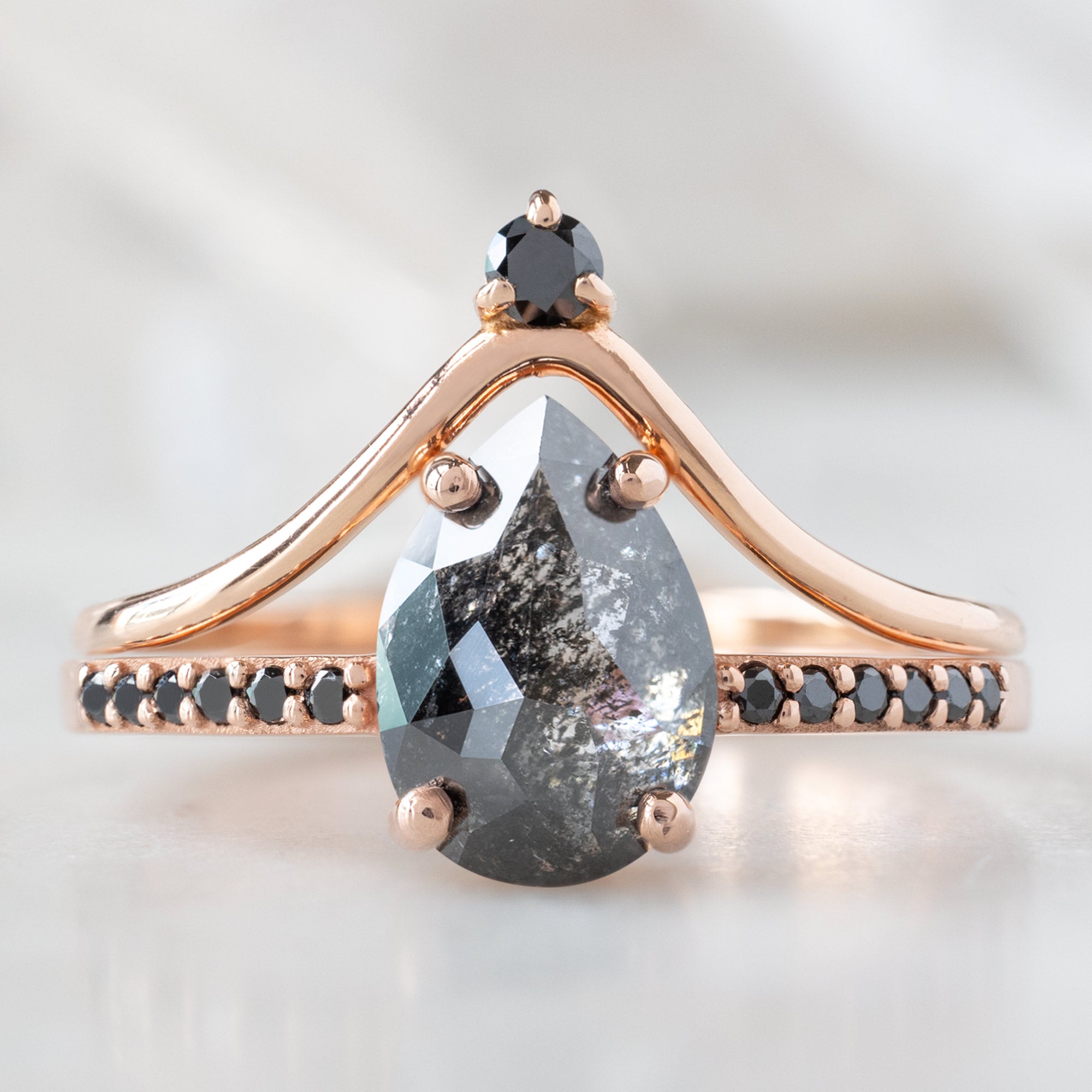 Alexis Russell Engagement Rings The Willow Ring | 1.35ct Pear Black Diamond in 14K Rose Gold