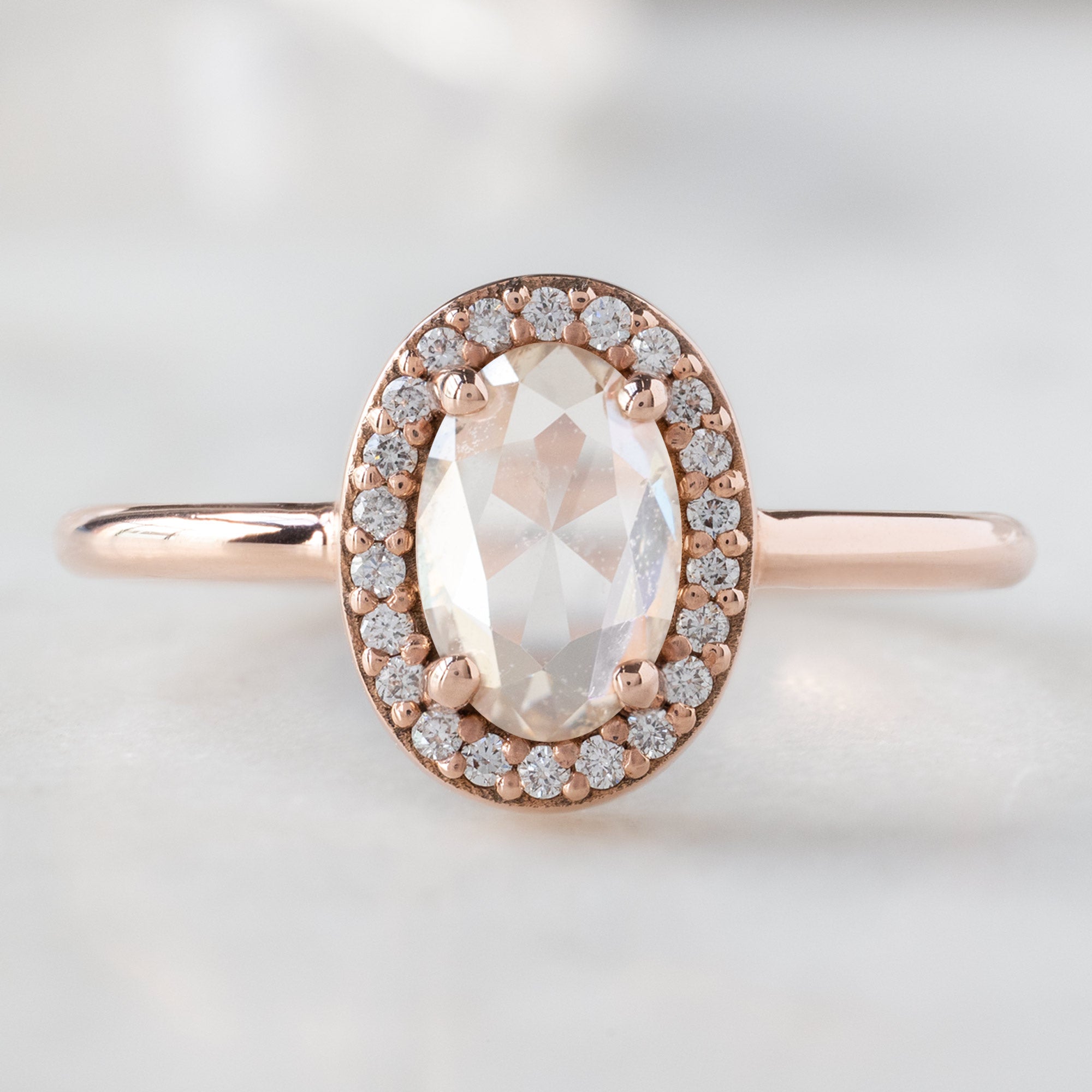 Alexis Russell Engagement Rings The Dahlia Ring | 0.87ct Oval Pink Diamond in 14K Rose Gold