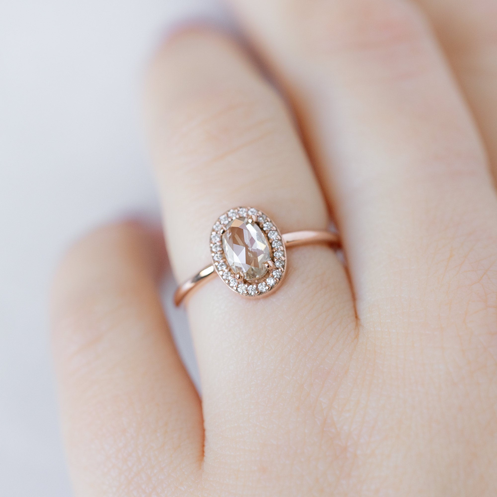 Alexis Russell Engagement Rings The Dahlia Ring | 0.87ct Oval Pink Diamond in 14K Rose Gold