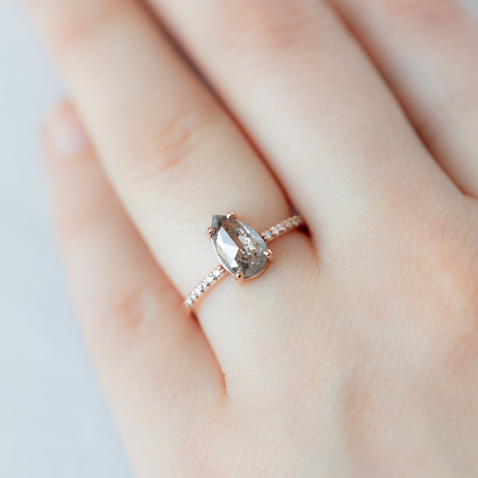 Alexis Russell Engagement Rings The Willow Ring | 1.38ct Pear Salt and Pepper Diamond in 14K Rose Gold