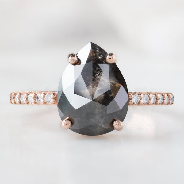 Alexis Russell Engagement Rings The Willow Ring | 2.01ct Pear Black Diamond in 14K Rose Gold
