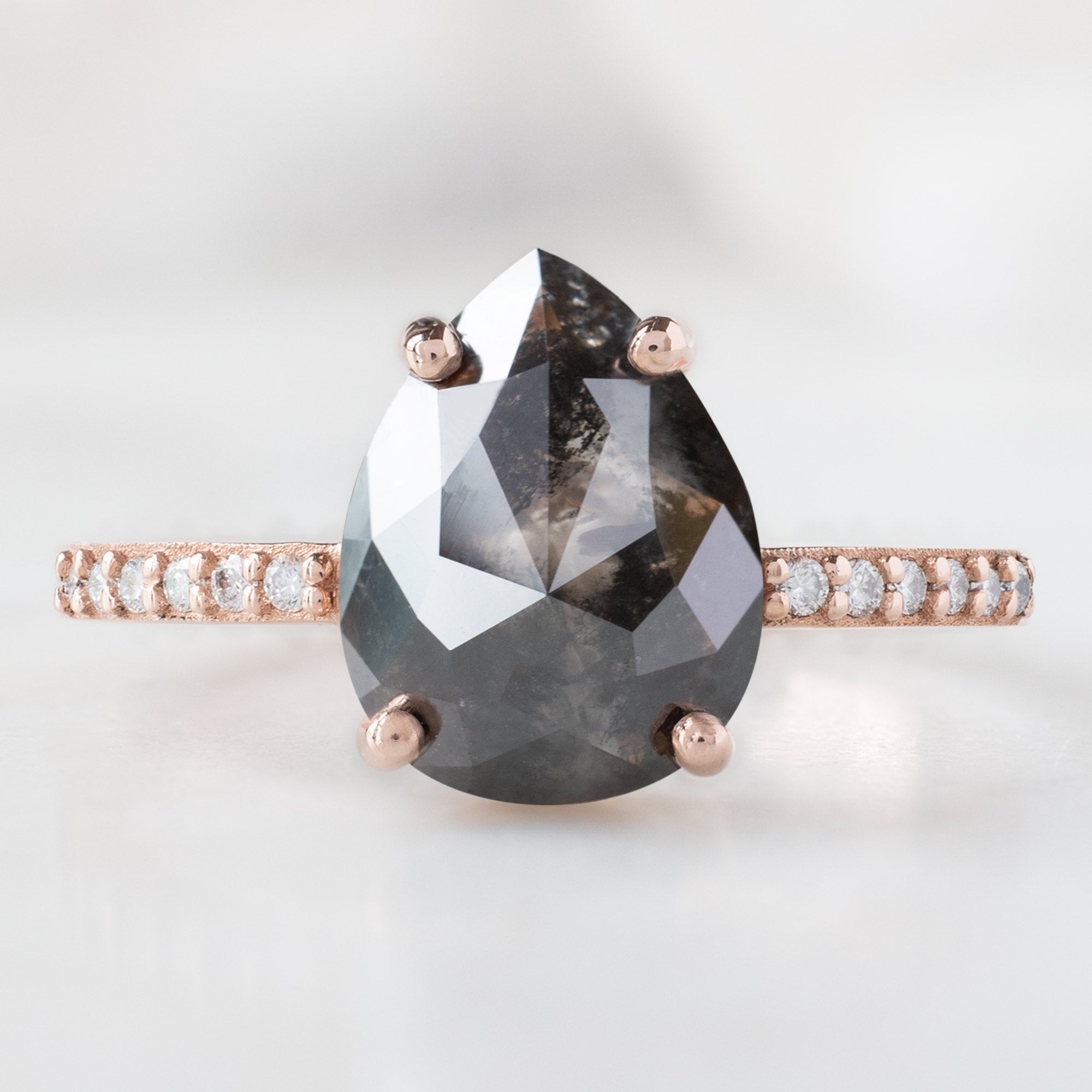 Alexis Russell Engagement Rings The Willow Ring | 2.01ct Pear Black Diamond in 14K Rose Gold