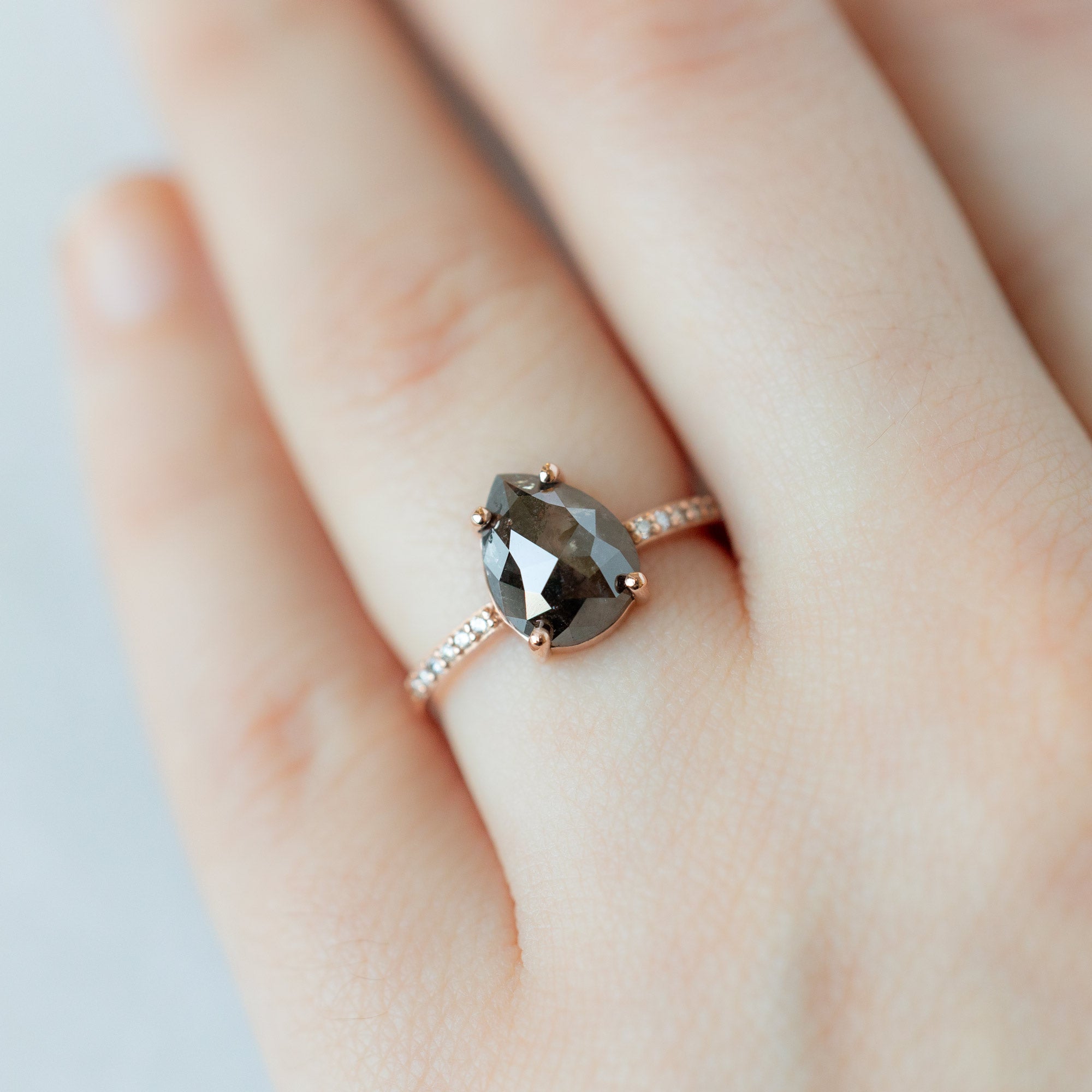 Alexis Russell Engagement Rings The Willow Ring | 2.01ct Pear Black Diamond in 14K Rose Gold