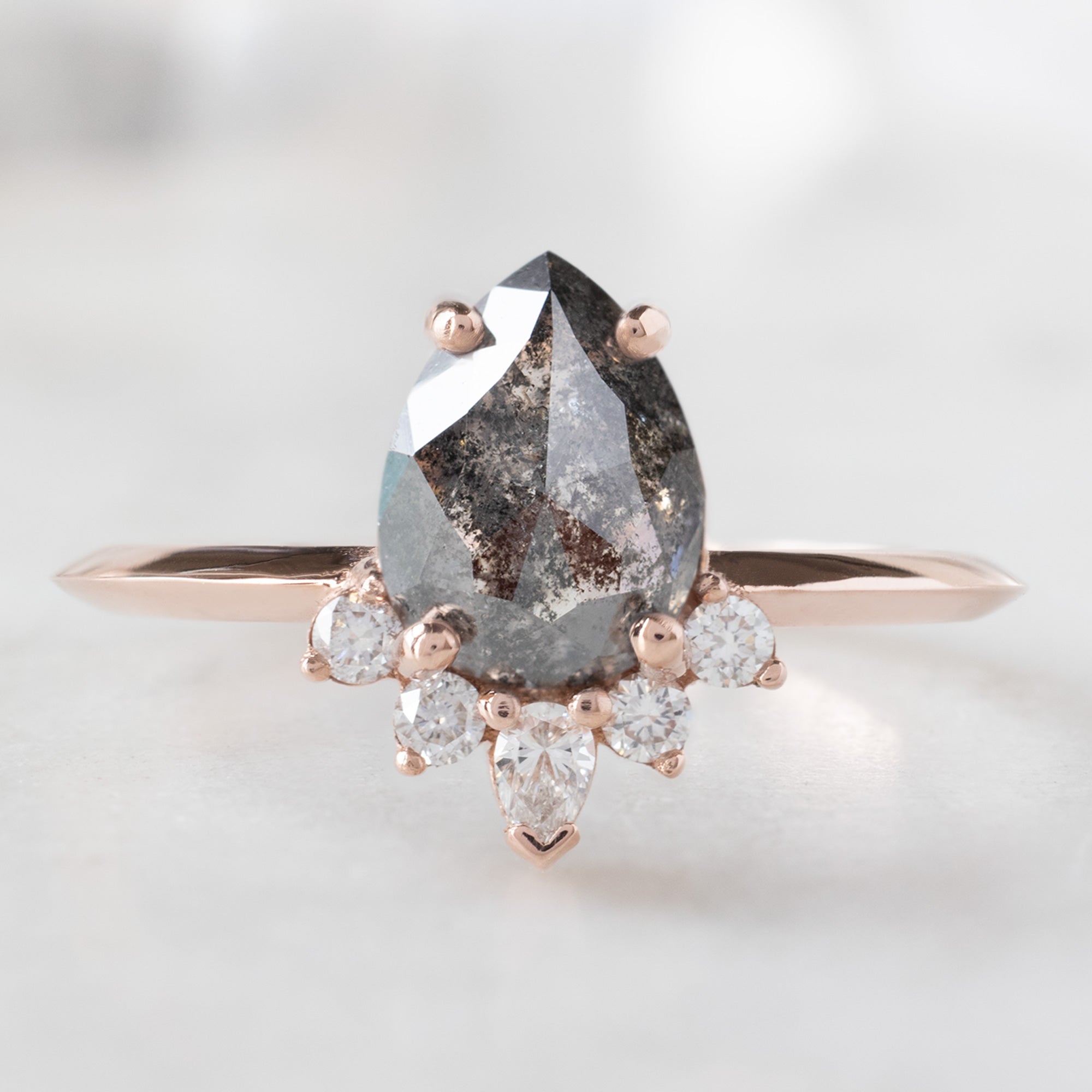 Alexis Russell Engagement Rings The Aster Ring | 1.41ct Pear Black Diamond in 14K Rose Gold