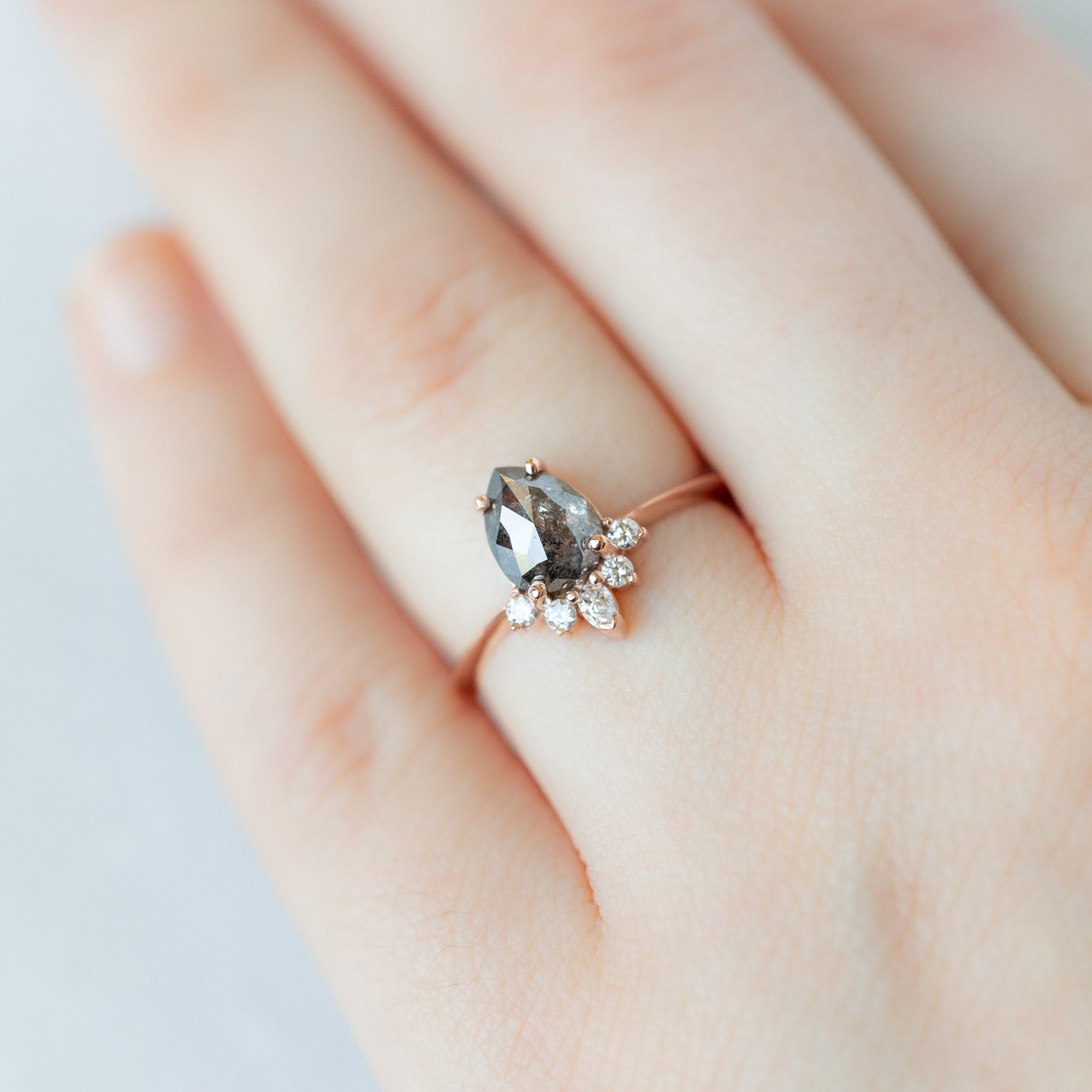Alexis Russell Engagement Rings The Aster Ring | 1.41ct Pear Black Diamond in 14K Rose Gold