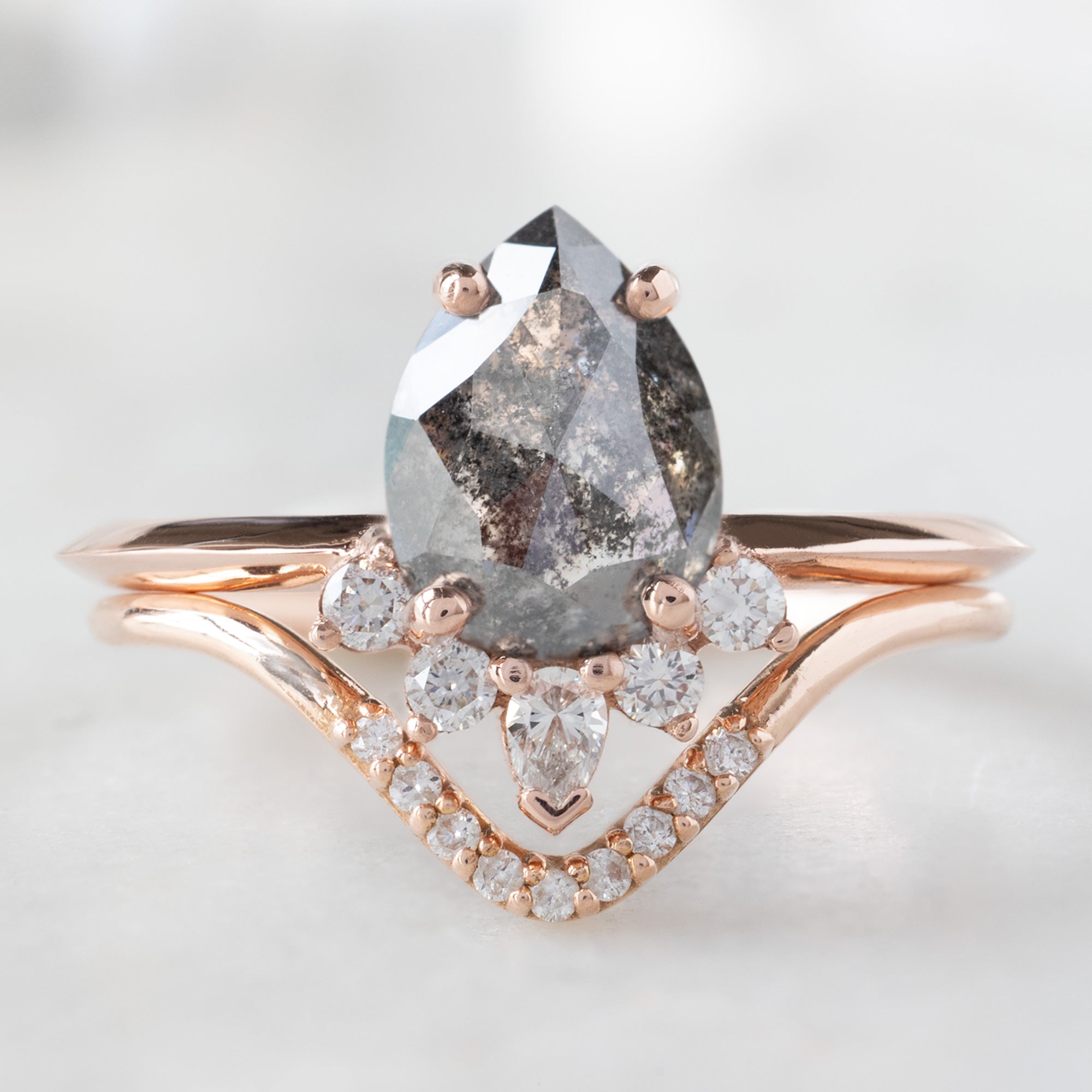 Alexis Russell Engagement Rings The Aster Ring | 1.41ct Pear Black Diamond in 14K Rose Gold