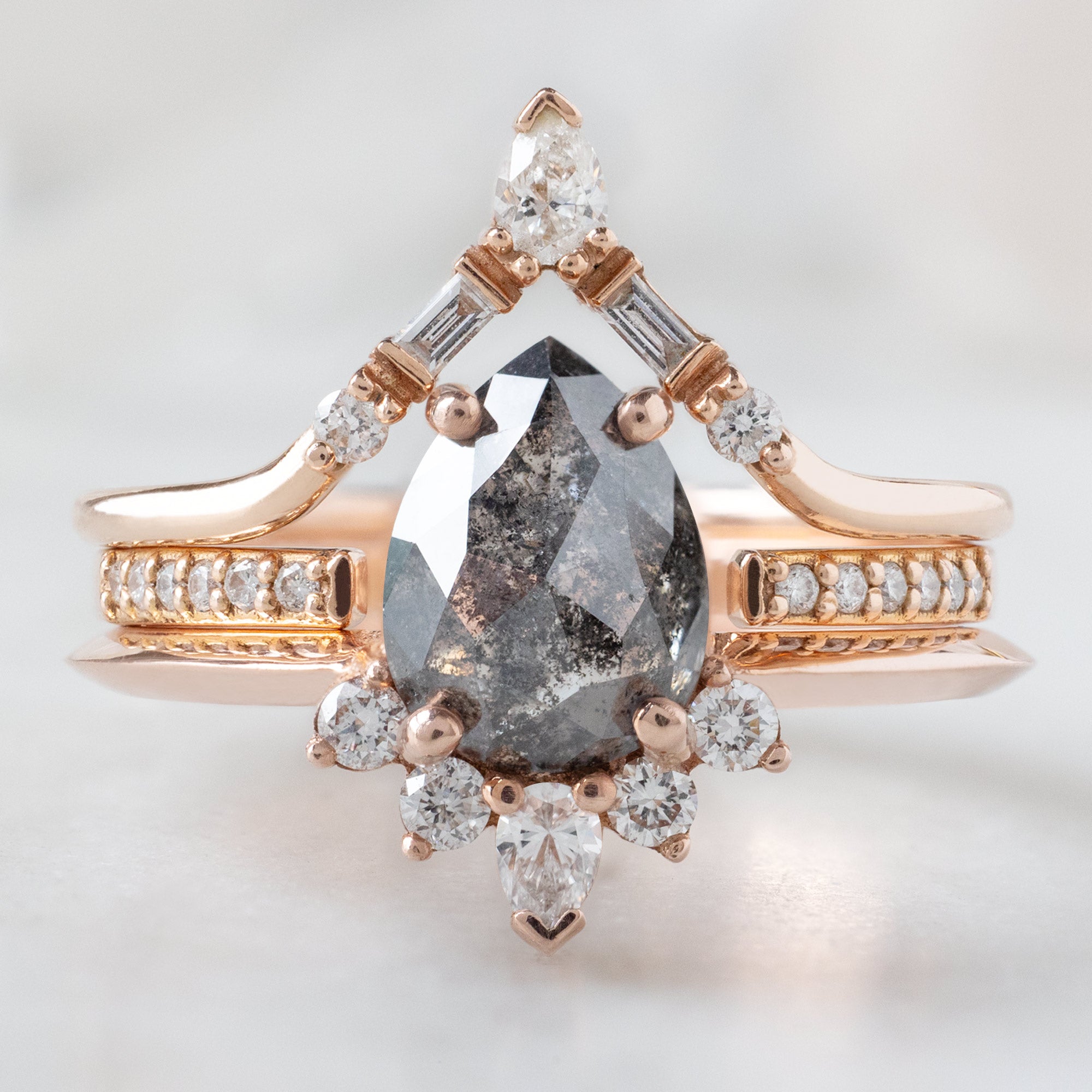 Alexis Russell Engagement Rings The Aster Ring | 1.41ct Pear Black Diamond in 14K Rose Gold