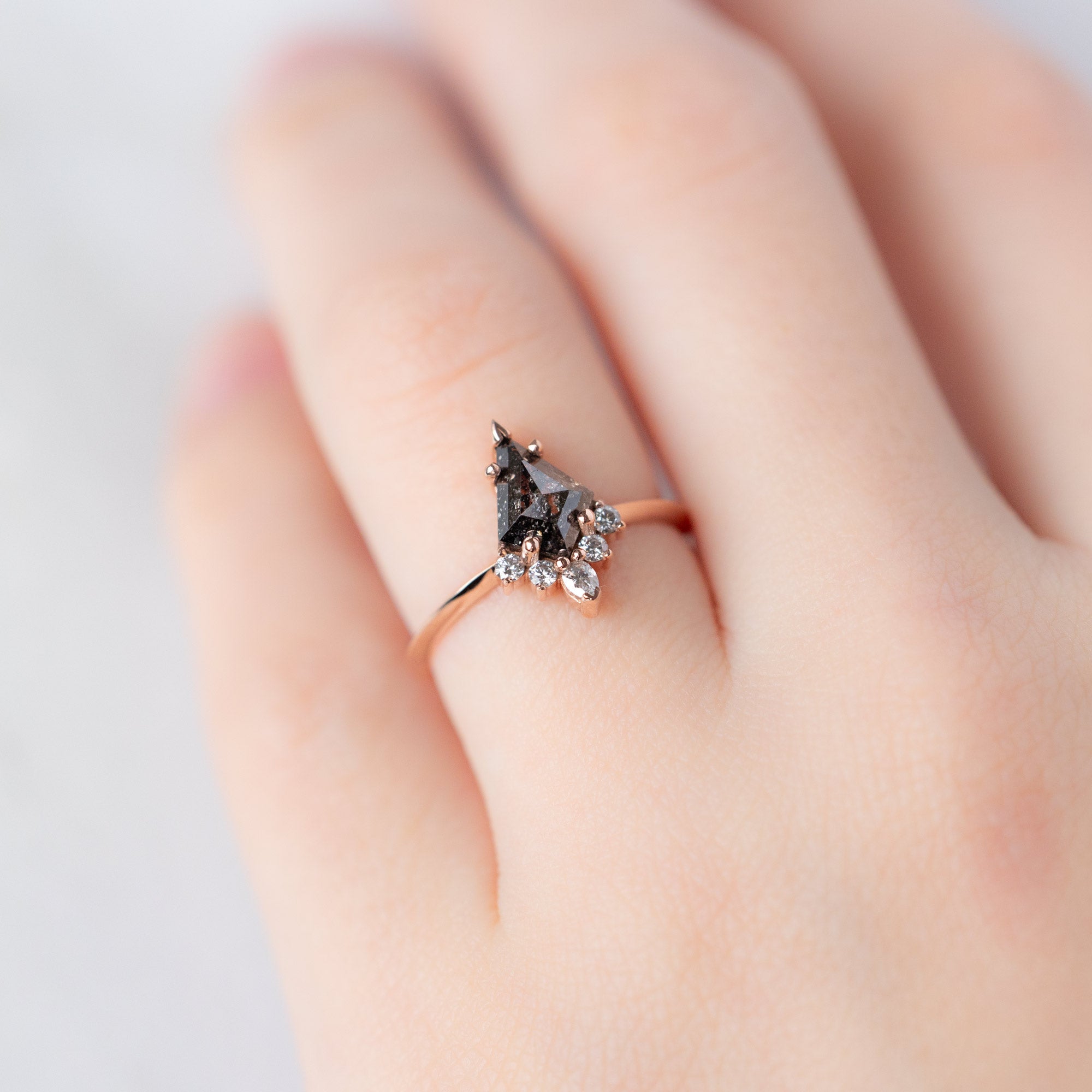 Alexis Russell Engagement Rings The Aster Ring | 1.14ct Kite Black Diamond in 14K Rose Gold
