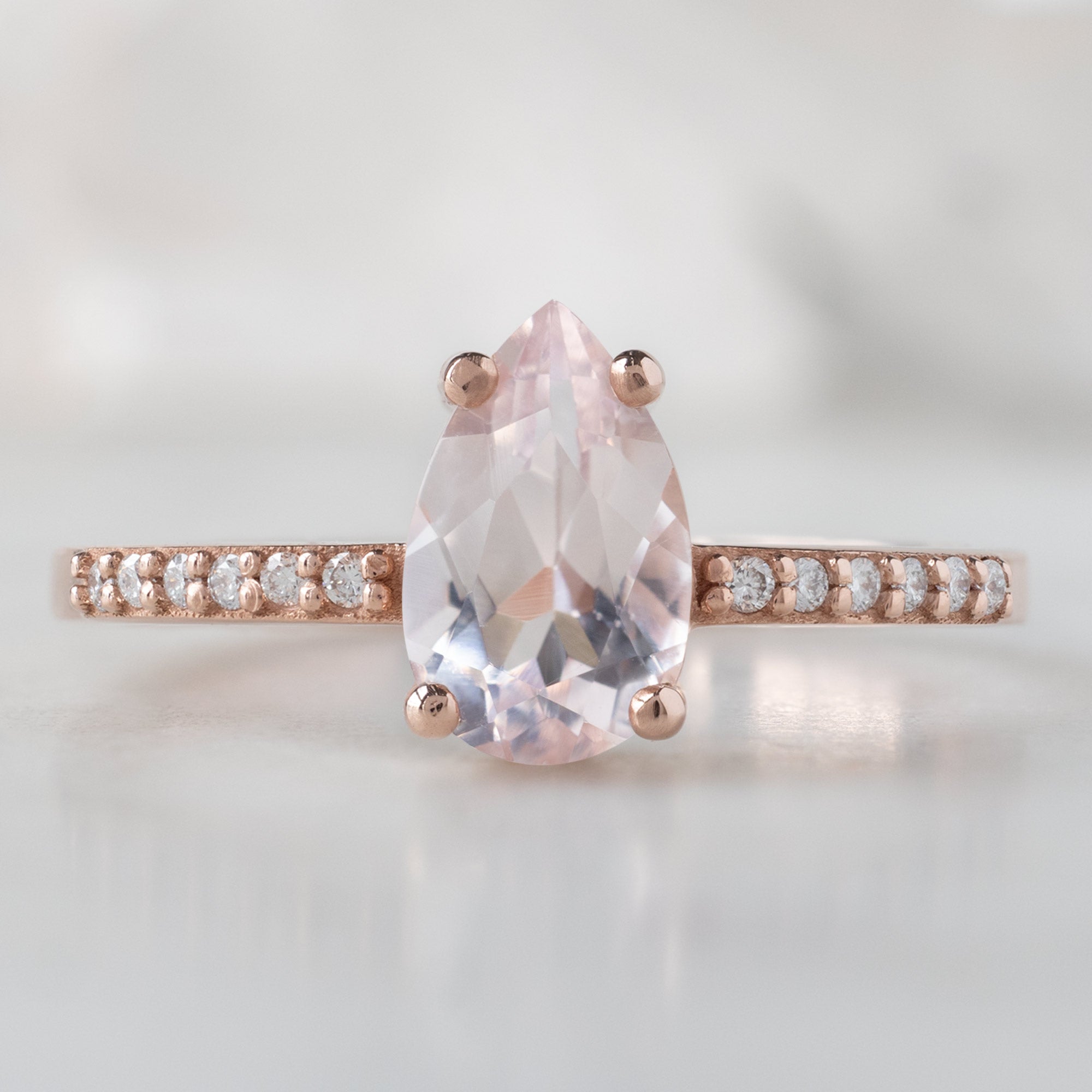 Alexis Russell Engagement Rings The Willow Ring | 0.82ct Pear Morganite in 14K Rose Gold