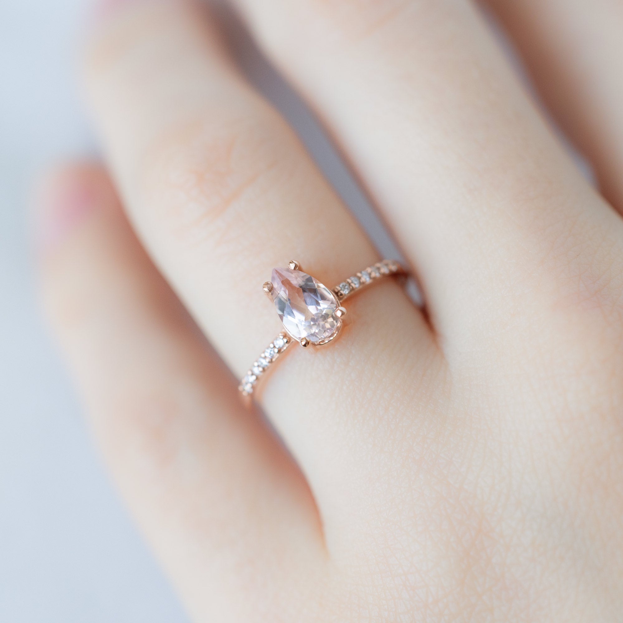 Alexis Russell Engagement Rings The Willow Ring | 0.82ct Pear Morganite in 14K Rose Gold