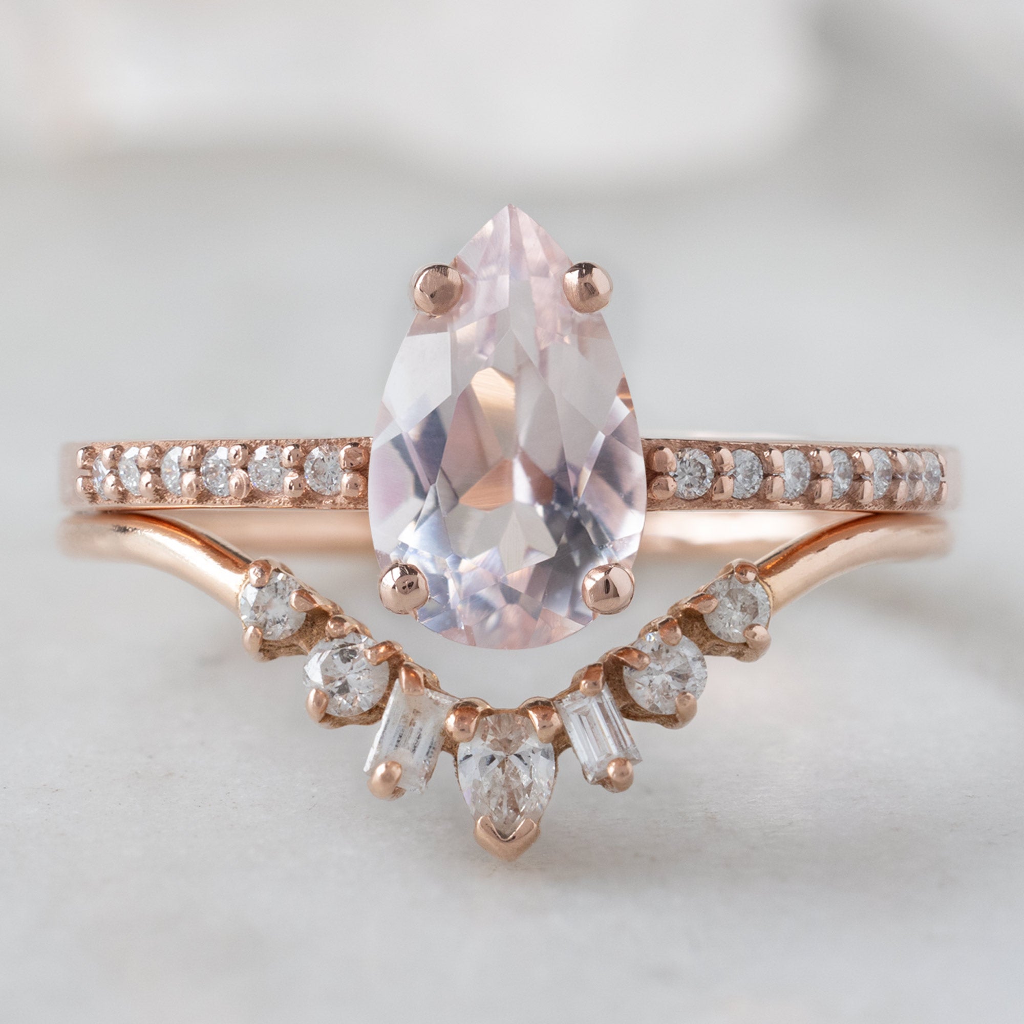 Alexis Russell Engagement Rings The Willow Ring | 0.82ct Pear Morganite in 14K Rose Gold