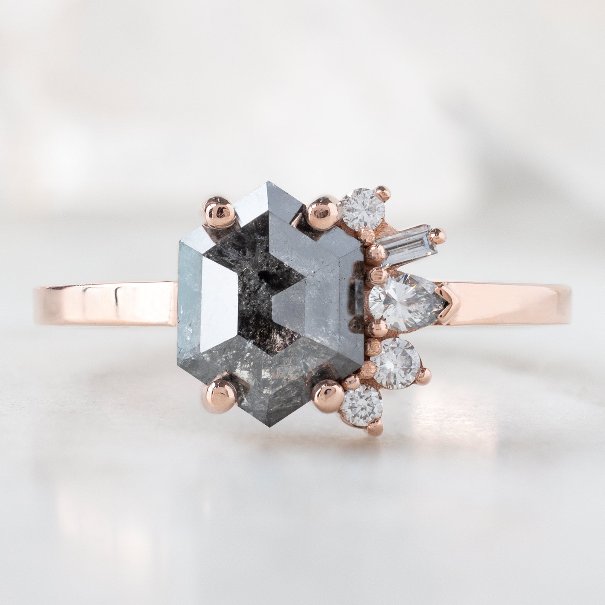 Alexis Russell Engagement Rings The Cluster Ring | 1.07ct Hexagon Black Diamond in 14K Rose Gold