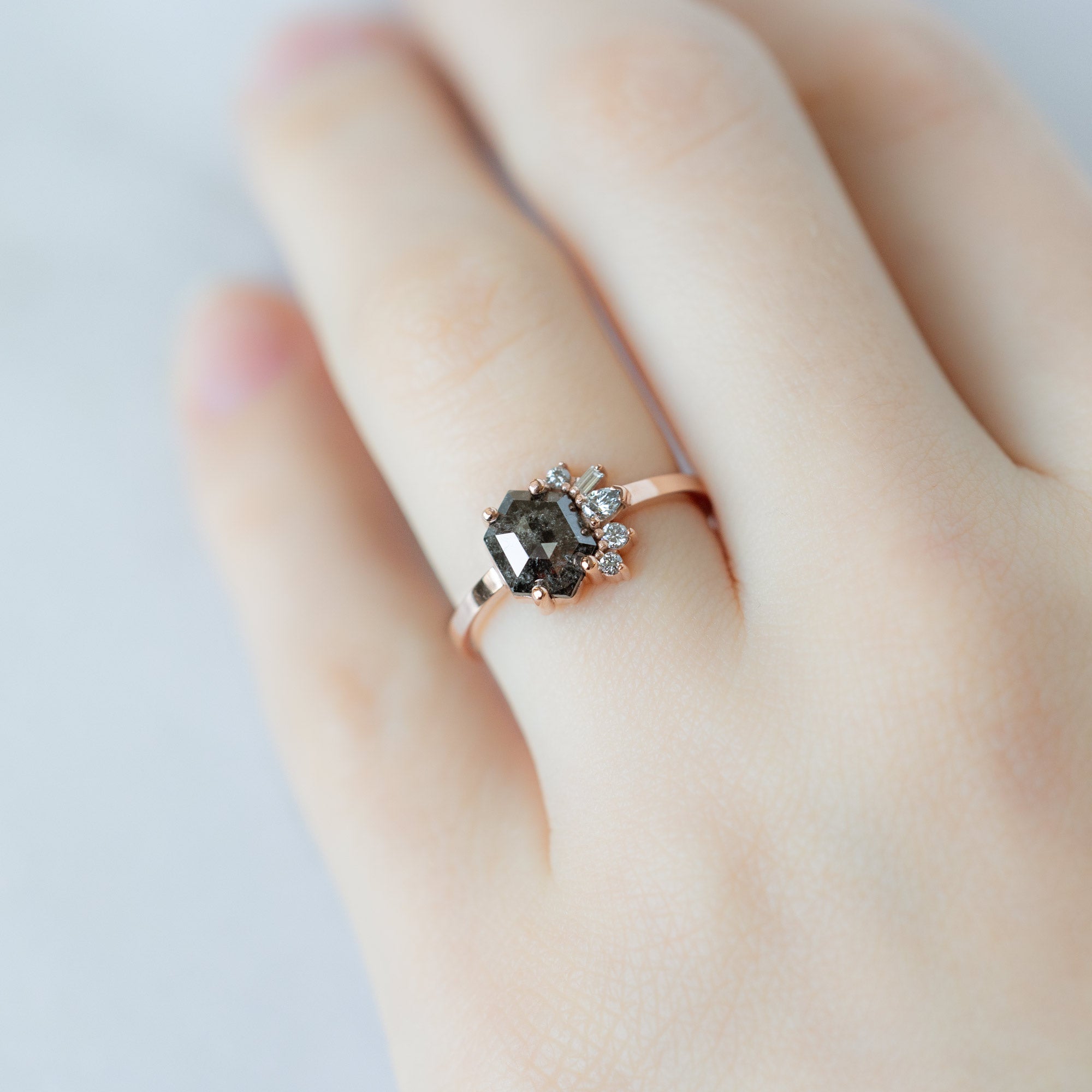 Alexis Russell Engagement Rings The Cluster Ring | 1.07ct Hexagon Black Diamond in 14K Rose Gold