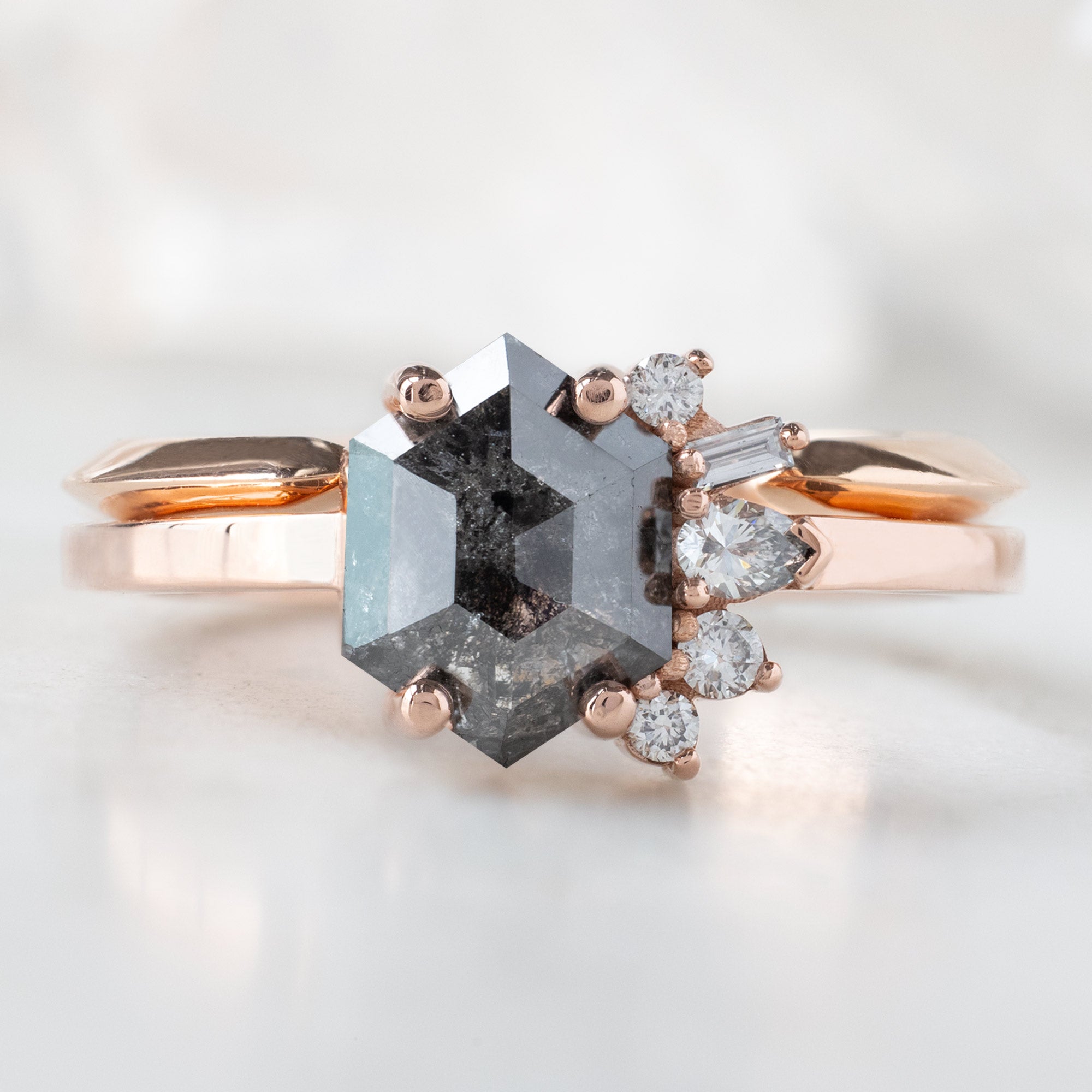 Alexis Russell Engagement Rings The Cluster Ring | 1.07ct Hexagon Black Diamond in 14K Rose Gold