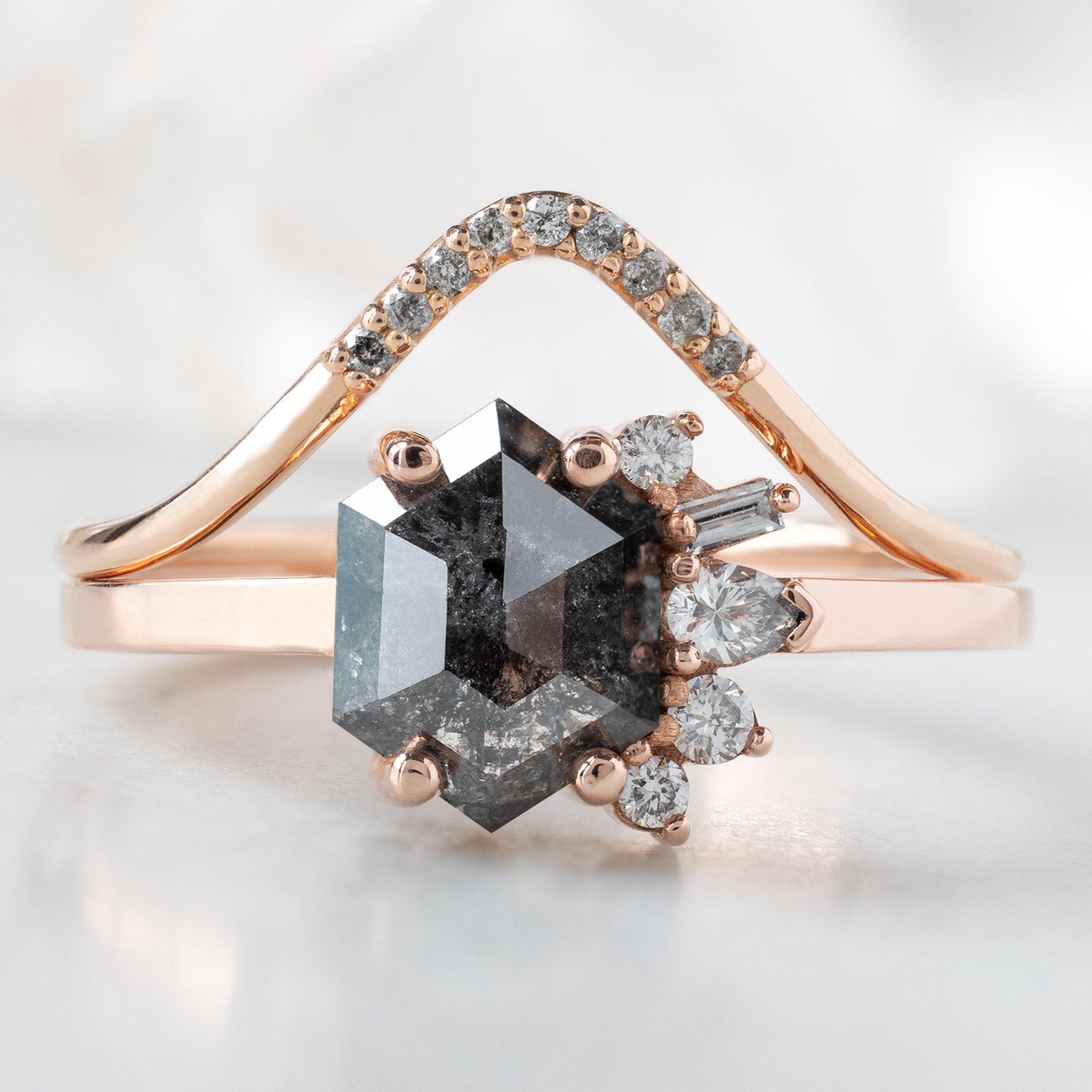 Alexis Russell Engagement Rings The Cluster Ring | 1.07ct Hexagon Black Diamond in 14K Rose Gold