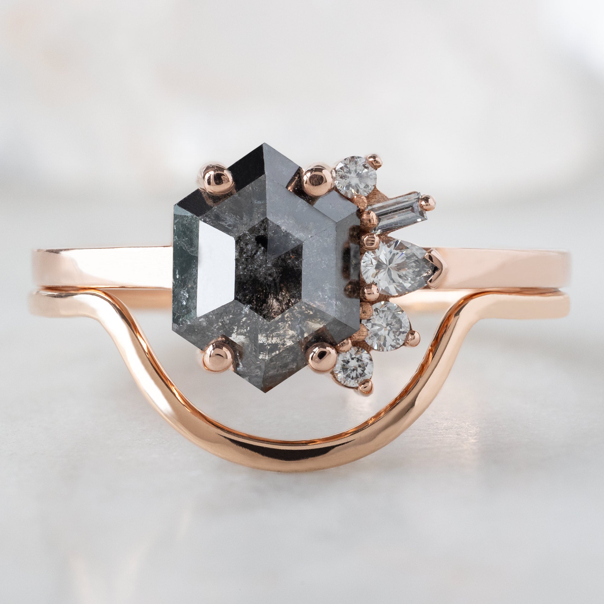 Alexis Russell Engagement Rings The Cluster Ring | 1.07ct Hexagon Black Diamond in 14K Rose Gold
