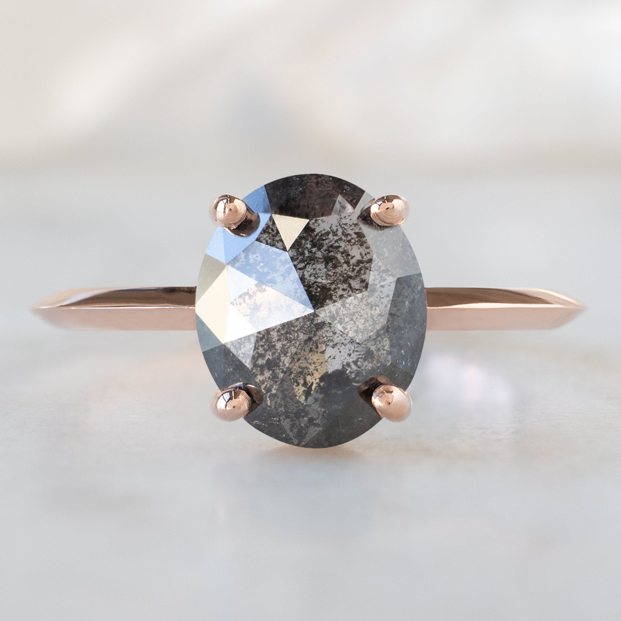 Alexis Russell Engagement Rings The Bryn Ring | 1.53ct Oval Salt and Pepper Diamond in 14K Rose Gold