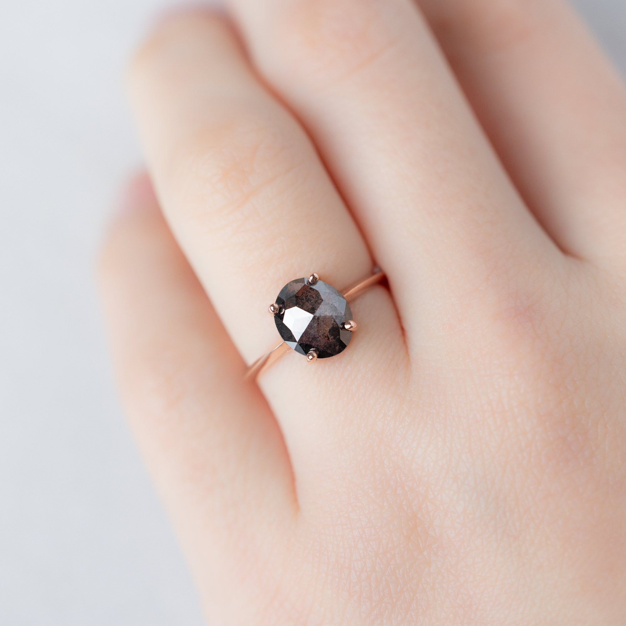 Alexis Russell Engagement Rings The Bryn Ring | 1.53ct Oval Salt and Pepper Diamond in 14K Rose Gold