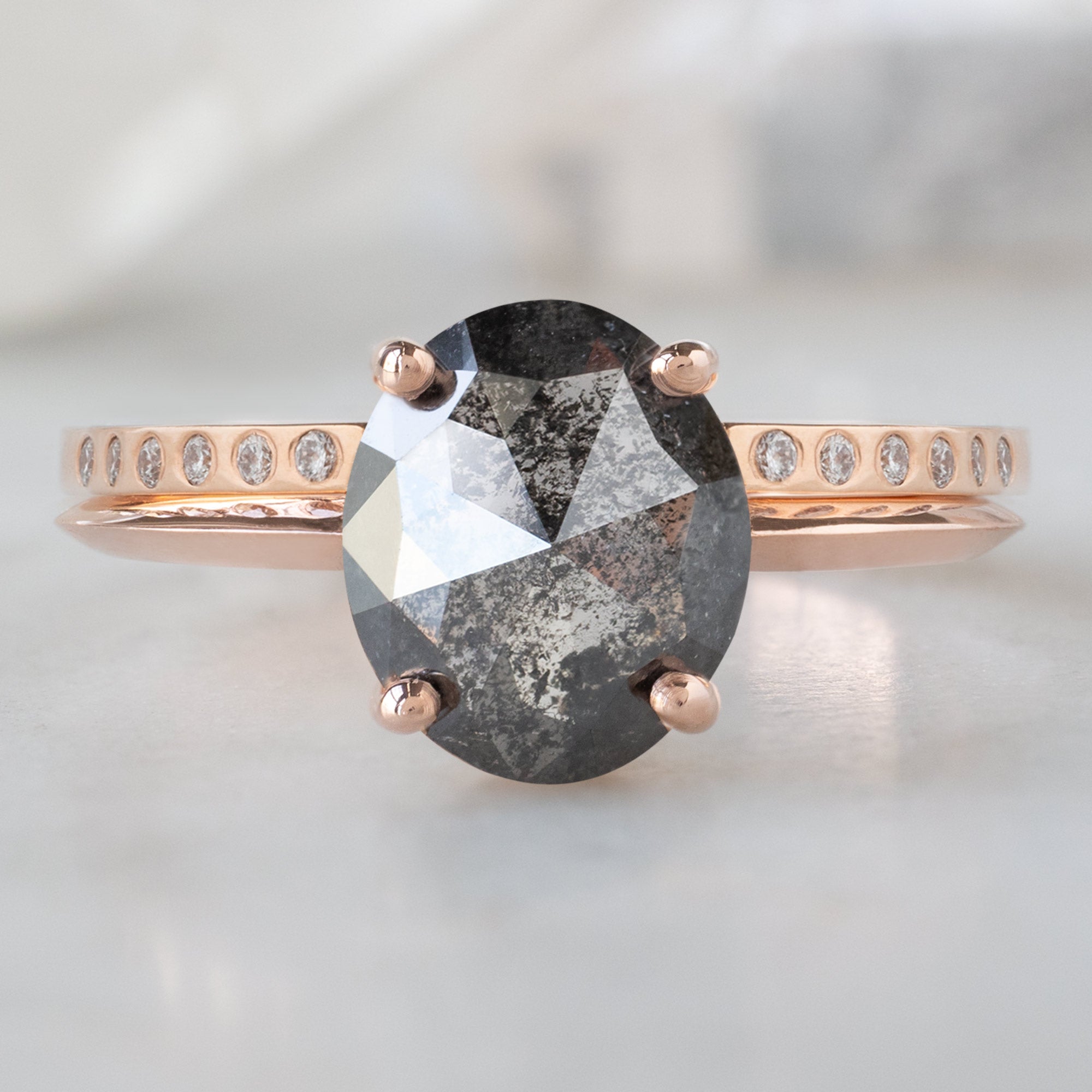 Alexis Russell Engagement Rings The Bryn Ring | 1.53ct Oval Salt and Pepper Diamond in 14K Rose Gold