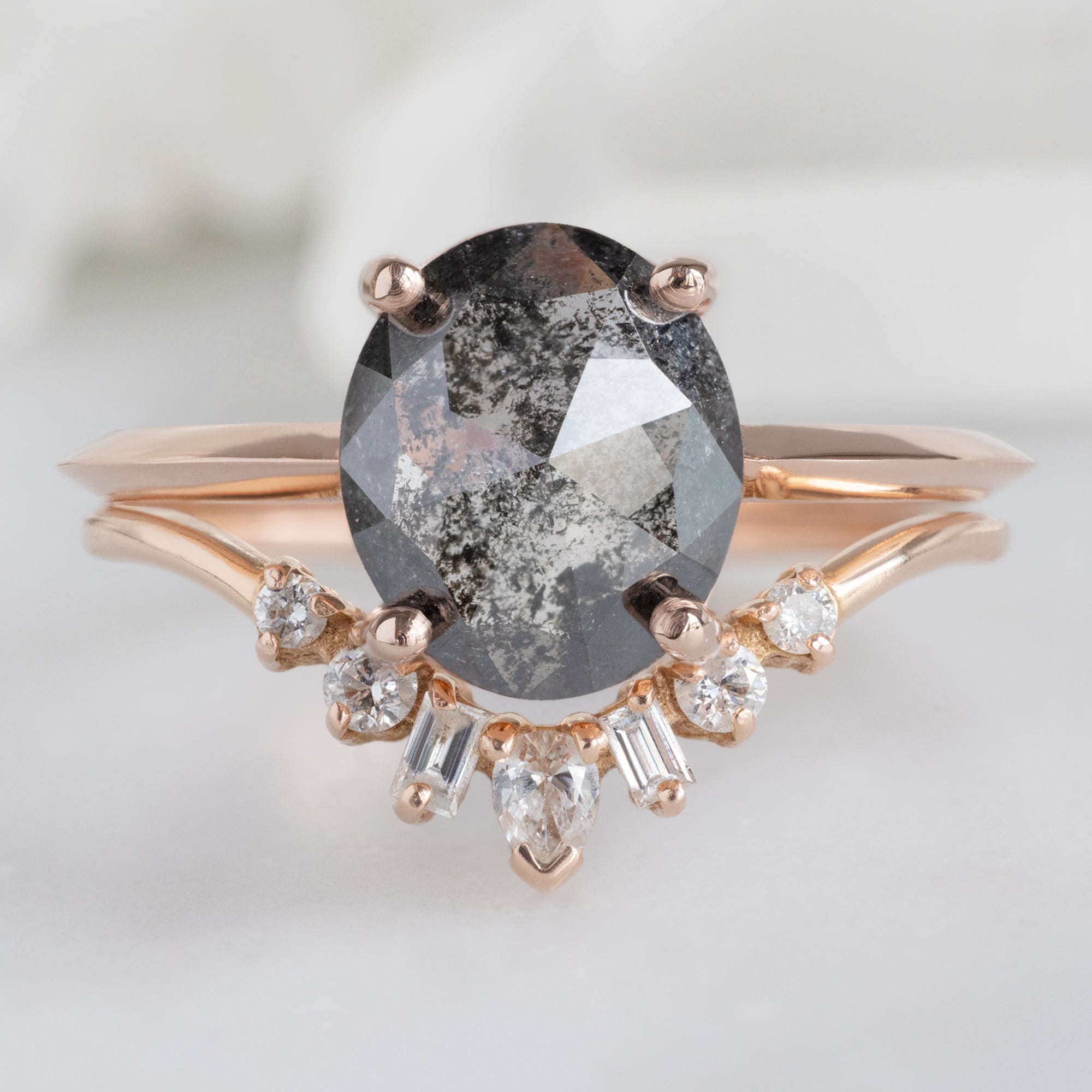 Alexis Russell Engagement Rings The Bryn Ring | 1.53ct Oval Salt and Pepper Diamond in 14K Rose Gold