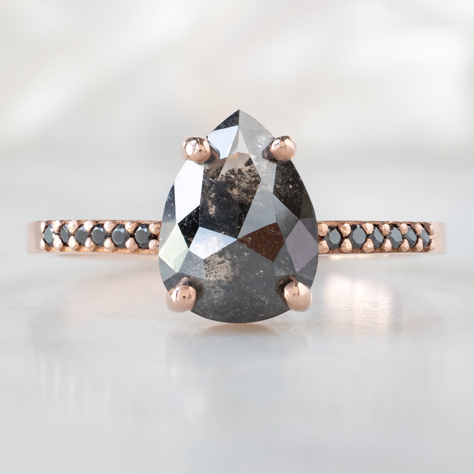 Alexis Russell Engagement Rings The Willow Ring | 1.22ct Pear Black Diamond in 14K Rose Gold