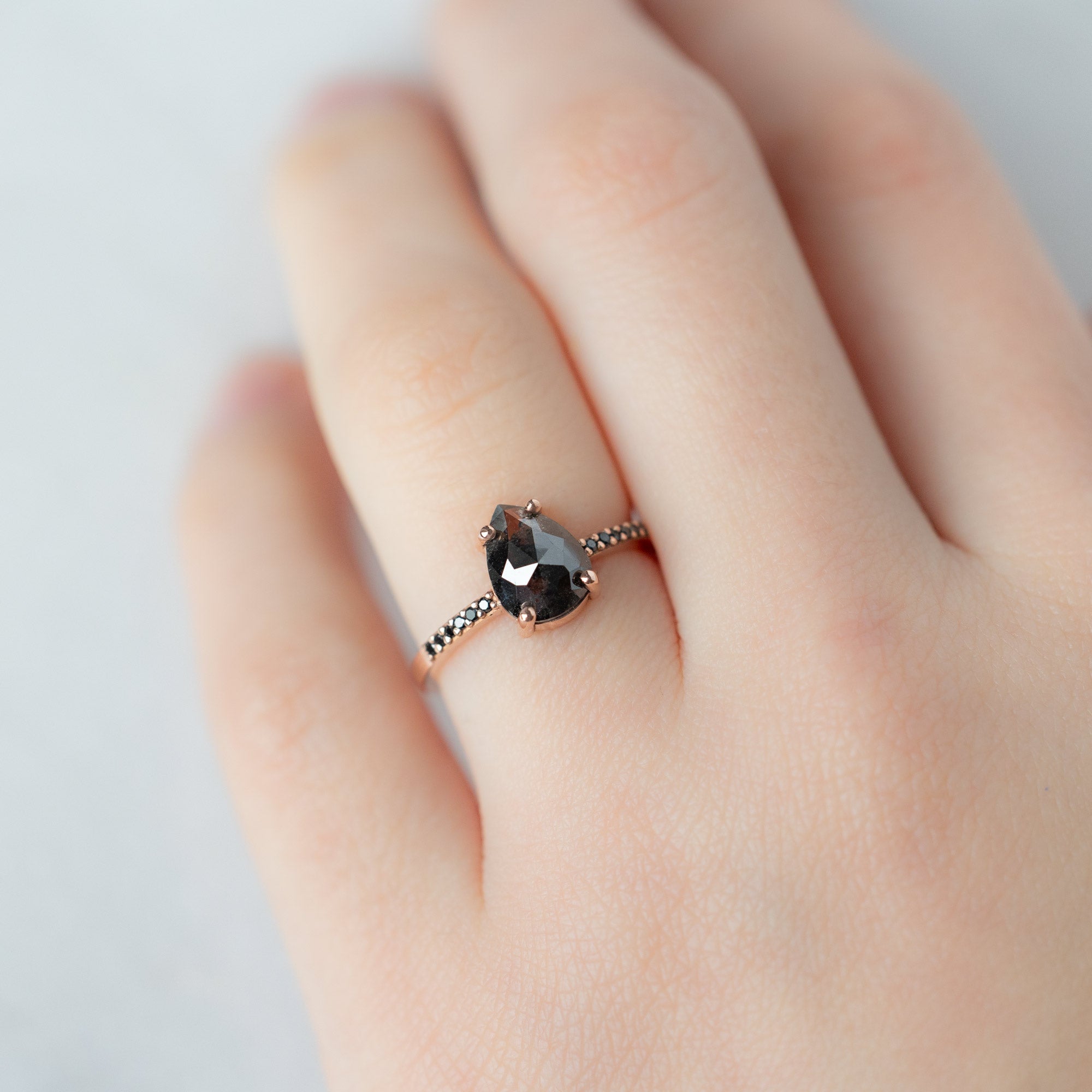 Alexis Russell Engagement Rings The Willow Ring | 1.22ct Pear Black Diamond in 14K Rose Gold