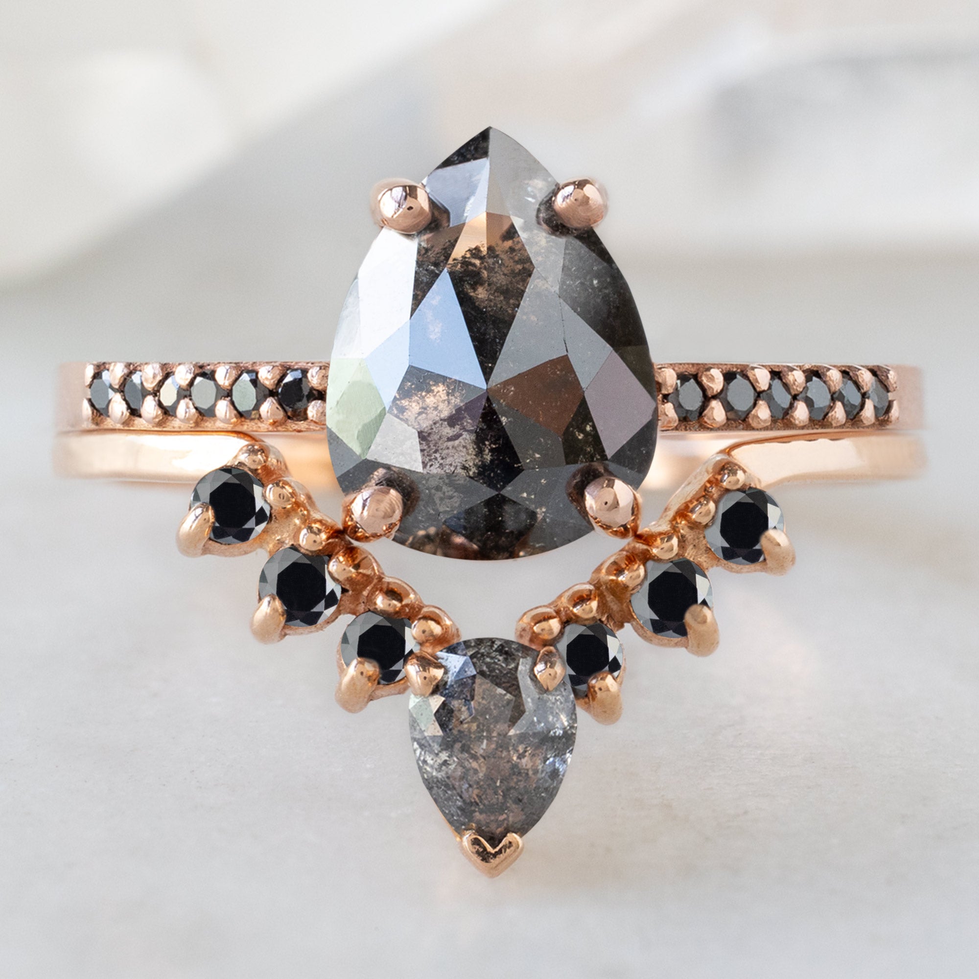 Alexis Russell Engagement Rings The Willow Ring | 1.22ct Pear Black Diamond in 14K Rose Gold