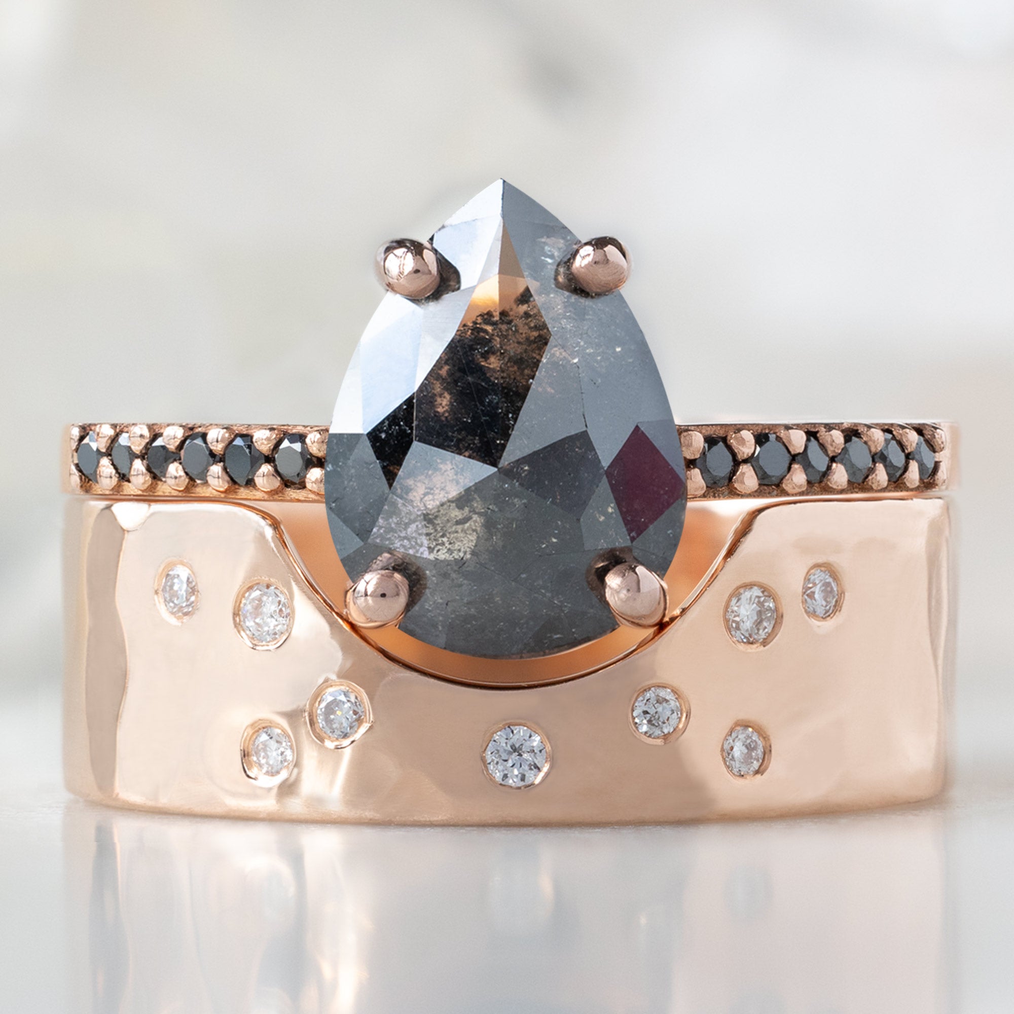 Alexis Russell Engagement Rings The Willow Ring | 1.22ct Pear Black Diamond in 14K Rose Gold
