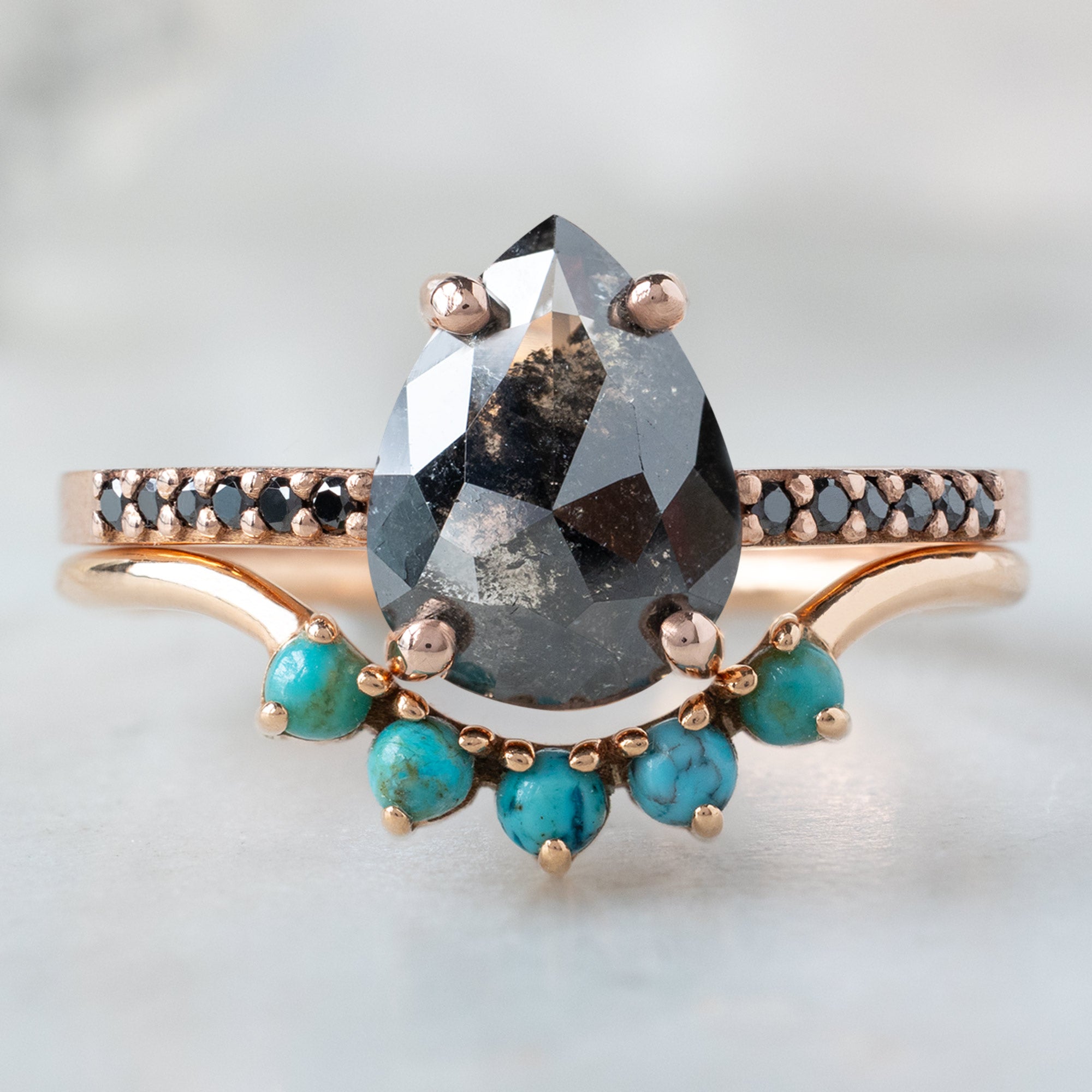 Alexis Russell Engagement Rings The Willow Ring | 1.22ct Pear Black Diamond in 14K Rose Gold