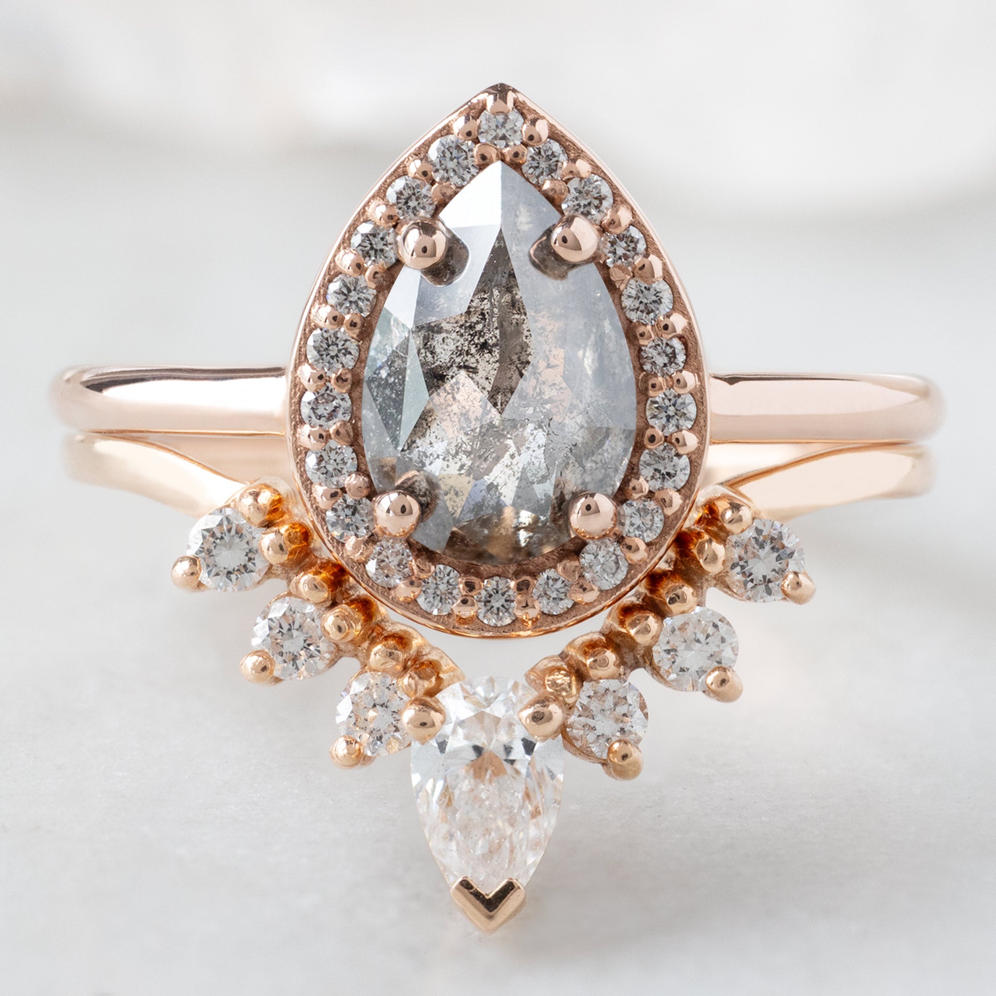 Alexis Russell Engagement Rings The Dahlia Ring | 1.09ct Pear Salt and Pepper Diamond in 14K Rose Gold