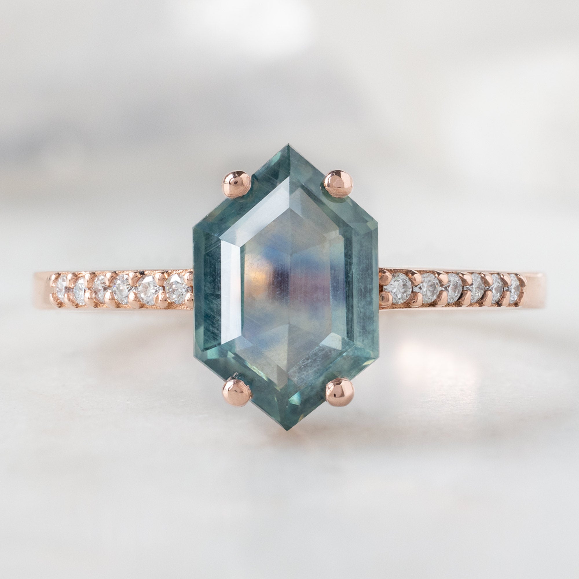Alexis Russell  Engagement Rings The Willow Ring | 1.86ct Hexagon Montana Sapphire in 14K Rose Gold