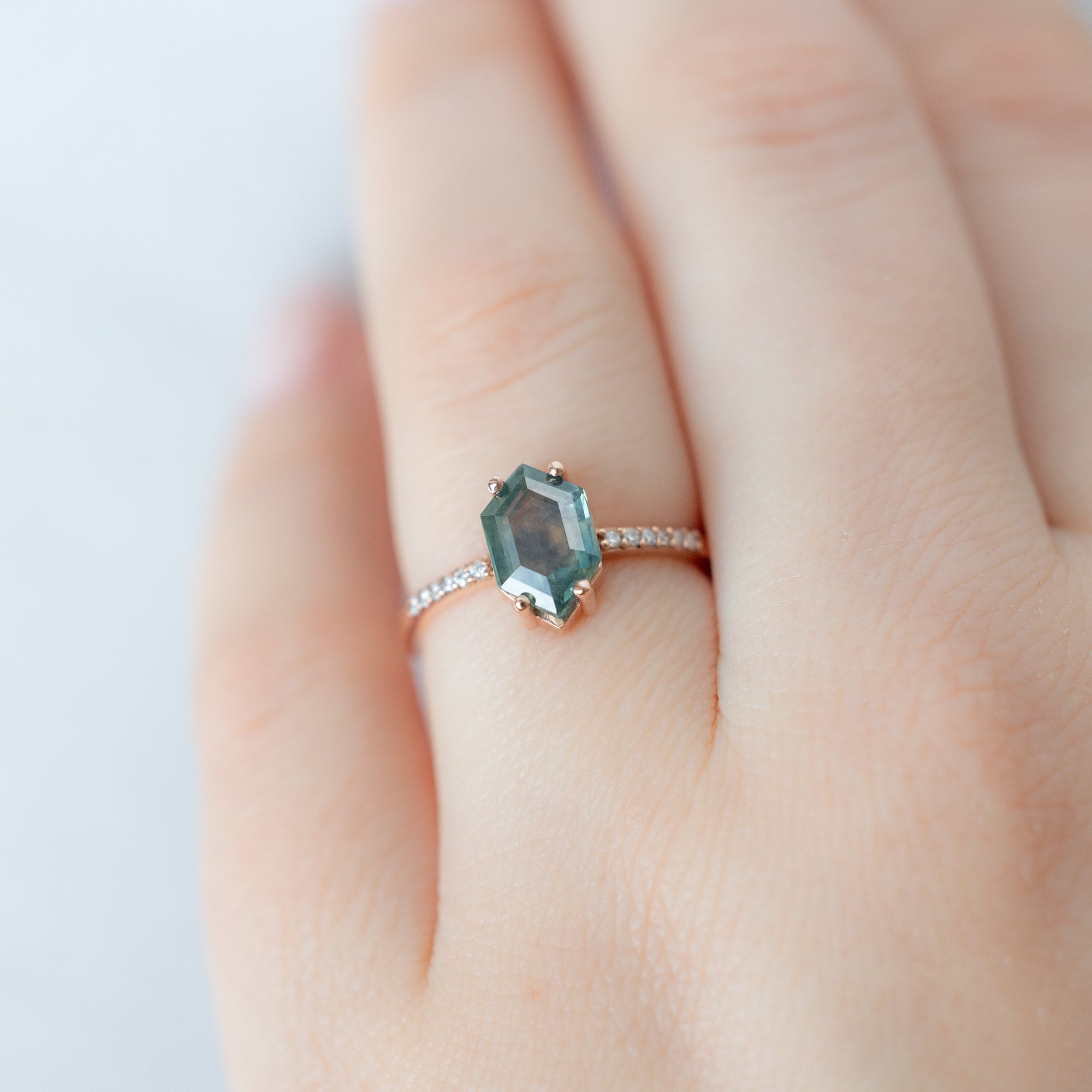 Alexis Russell  Engagement Rings The Willow Ring | 1.86ct Hexagon Montana Sapphire in 14K Rose Gold