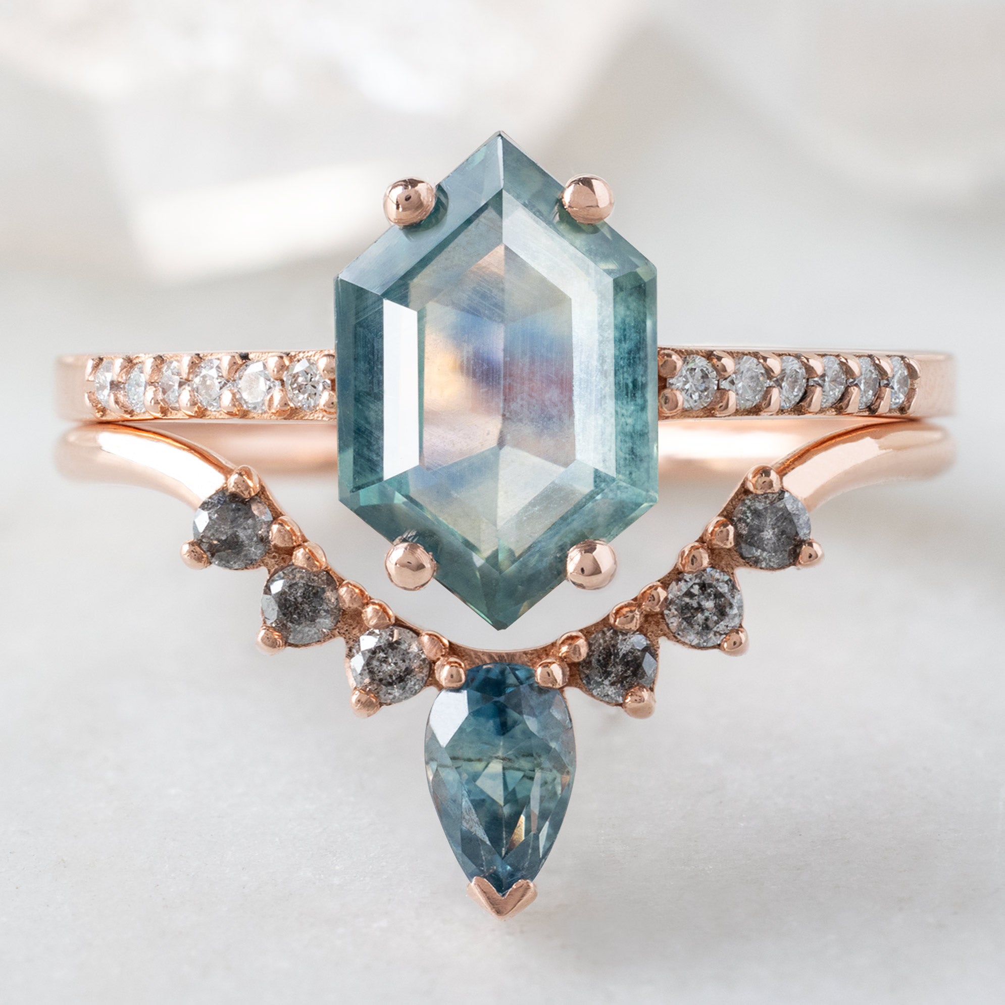 Alexis Russell  Engagement Rings The Willow Ring | 1.86ct Hexagon Montana Sapphire in 14K Rose Gold