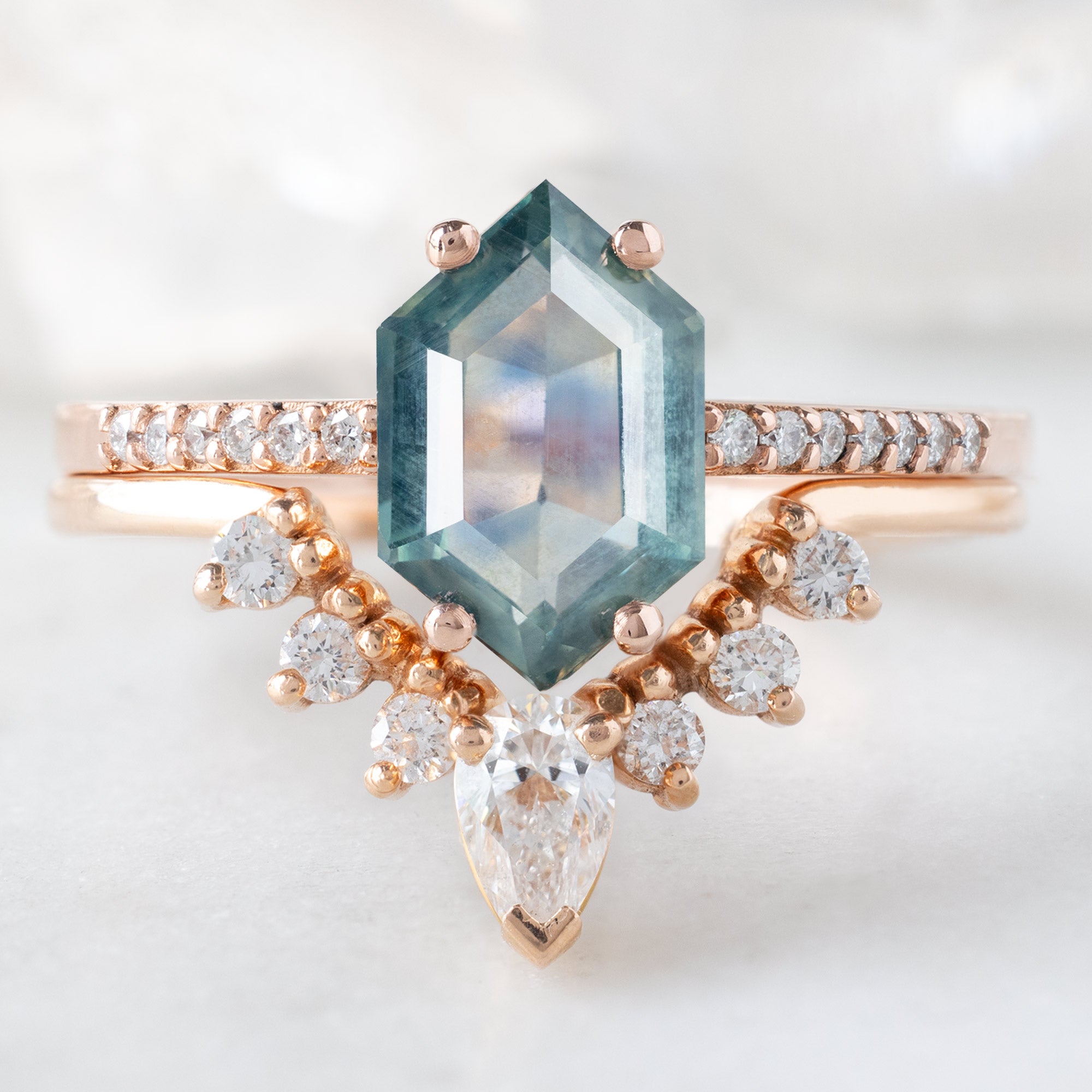 Alexis Russell  Engagement Rings The Willow Ring | 1.86ct Hexagon Montana Sapphire in 14K Rose Gold